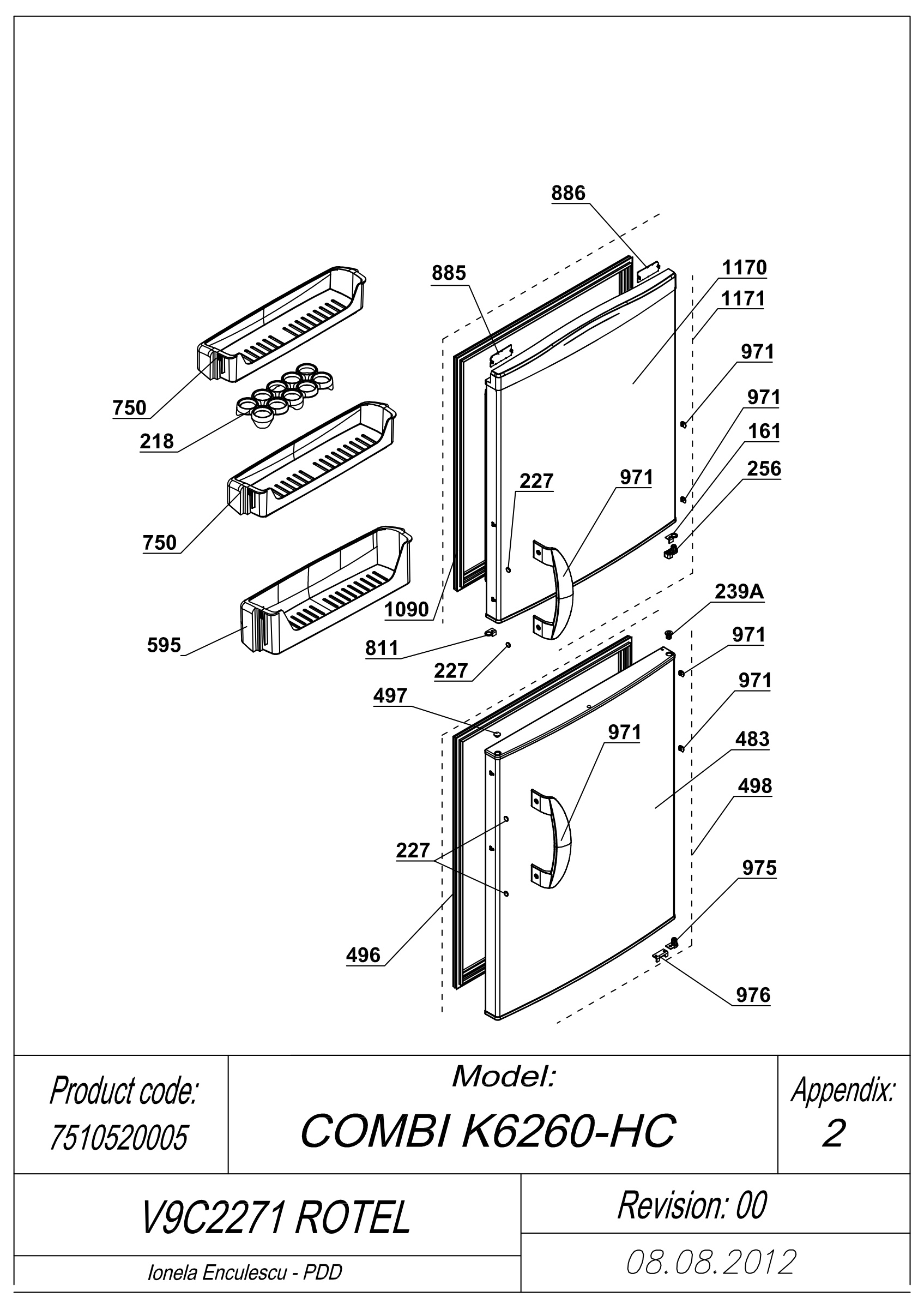 EXPLODED VIEW DOORS V9C2271 ROTEL