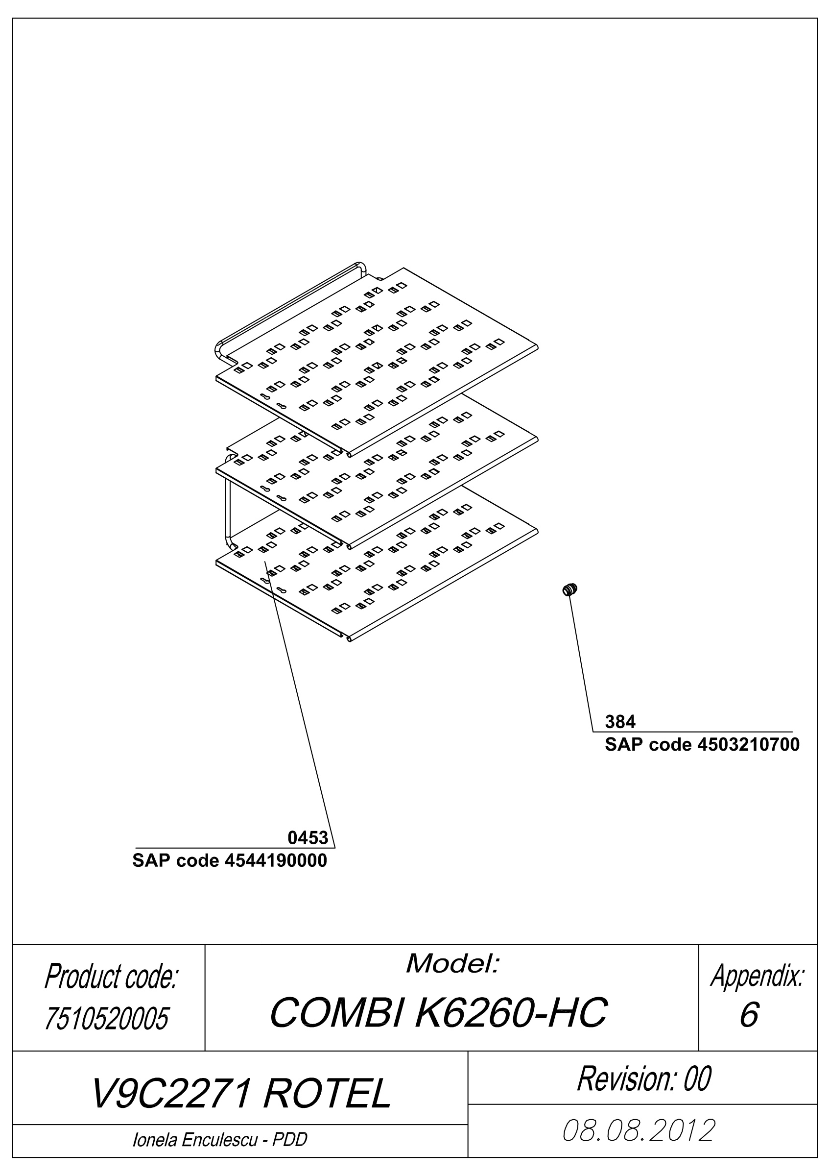 EXPLODED VIEW EVAPORATOR V9C2271 ROTEL