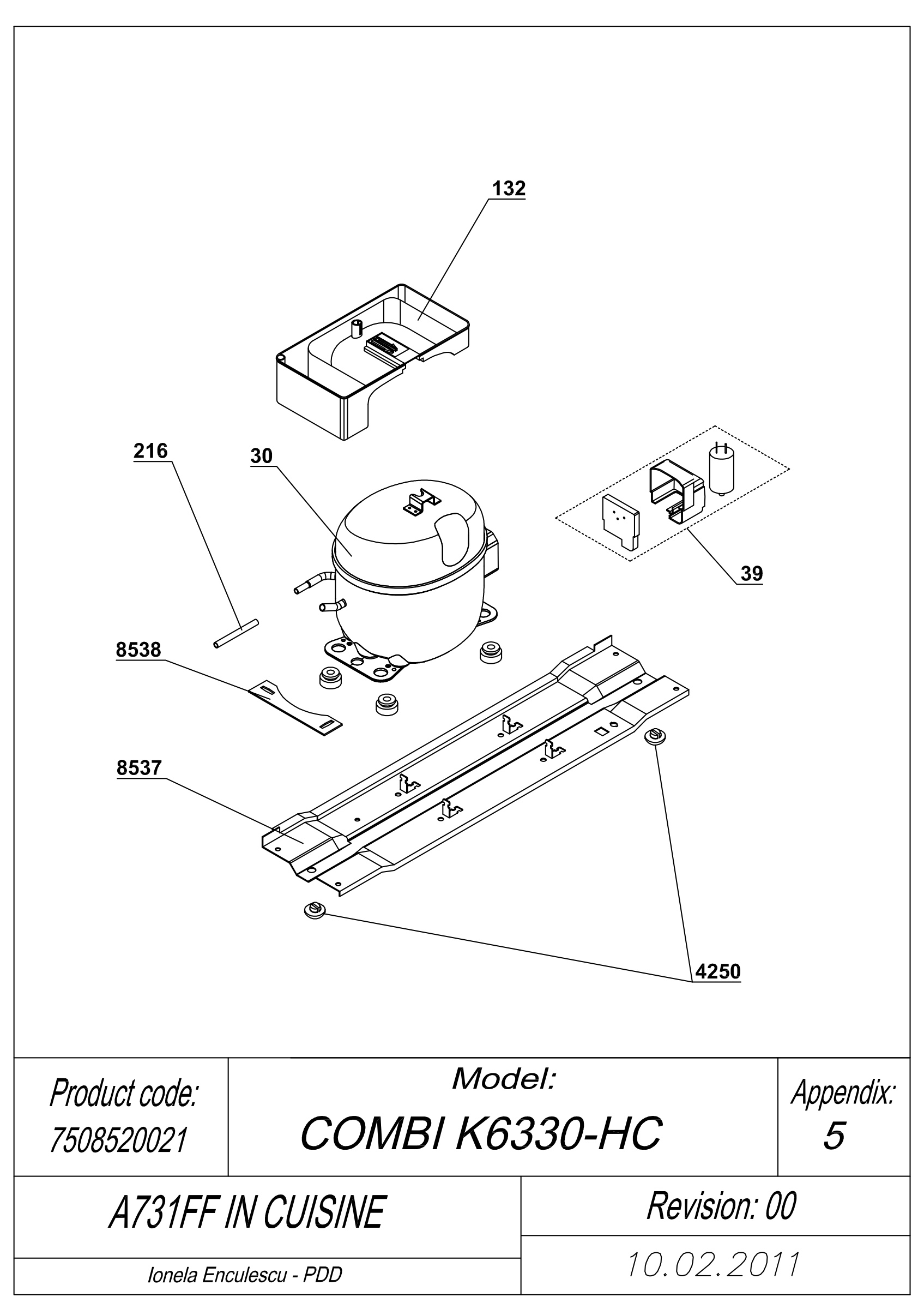EXPLODED VIEW COMPRESSOR A 731FF IN CUISINE