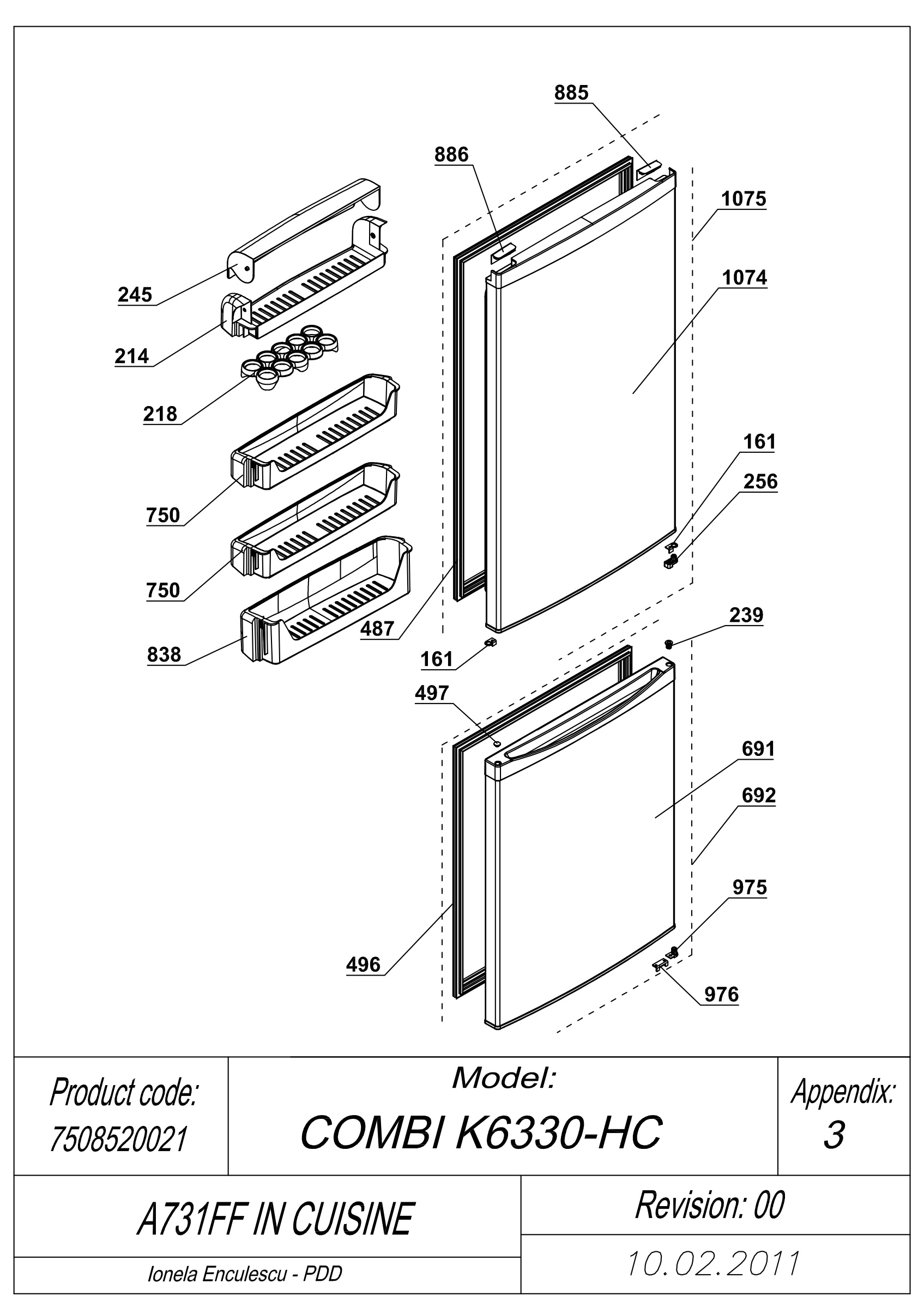 EXPLODED VIEW DOORS A 731FF IN CUISINE