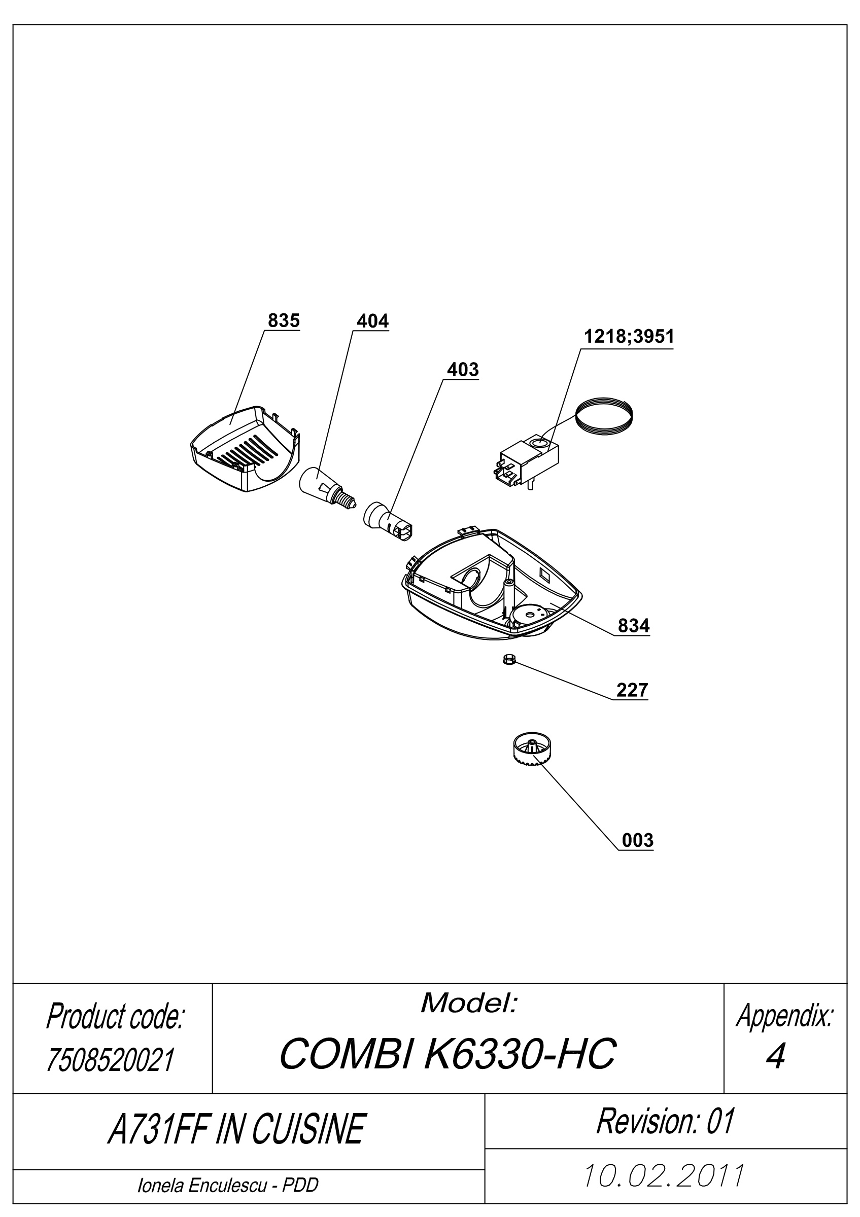 EXPLODED VIEW LAMP A 731FF IN CUISINE