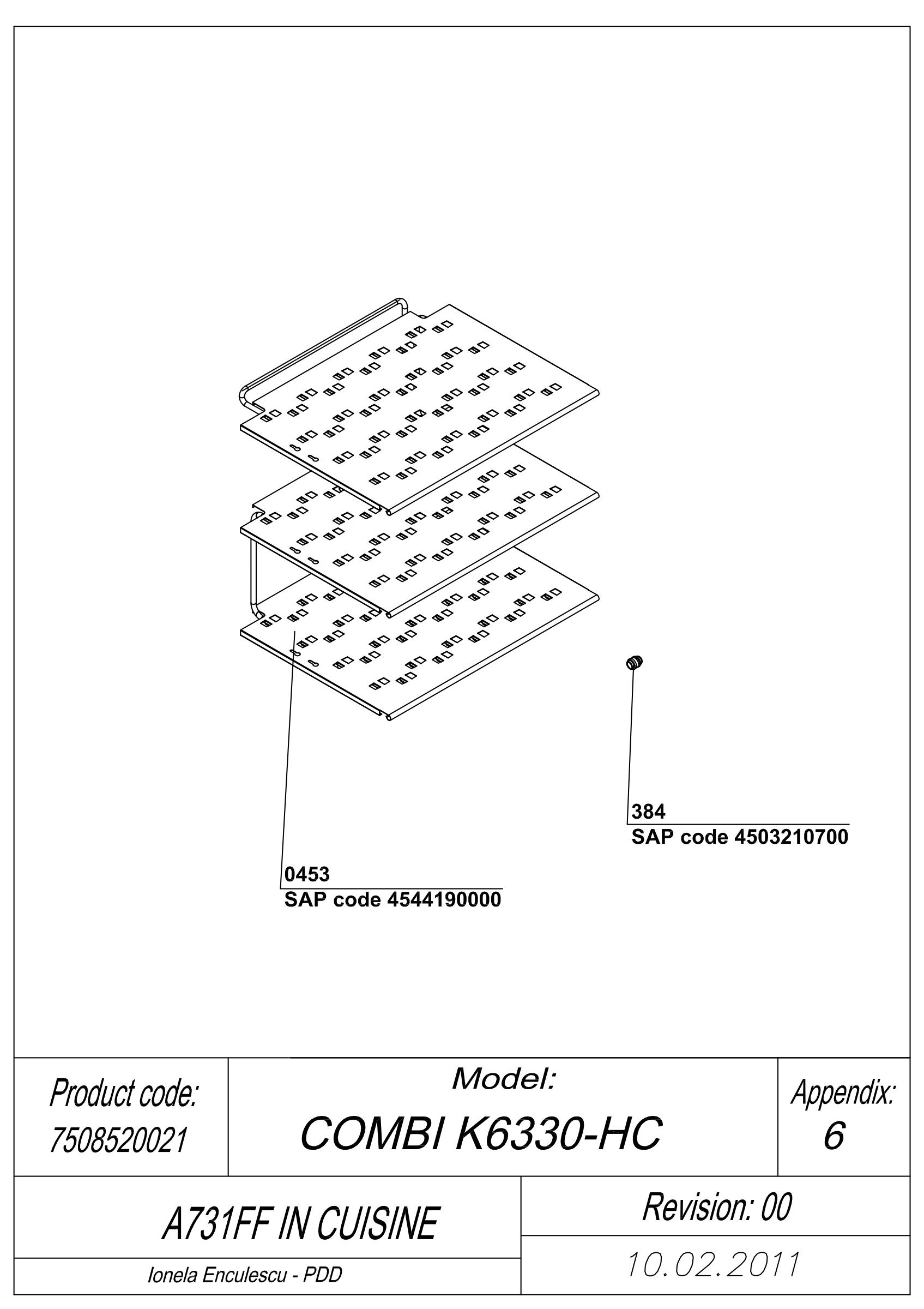 EXPLODED VIEW EVAPORATOR A 731FF IN CUISINE