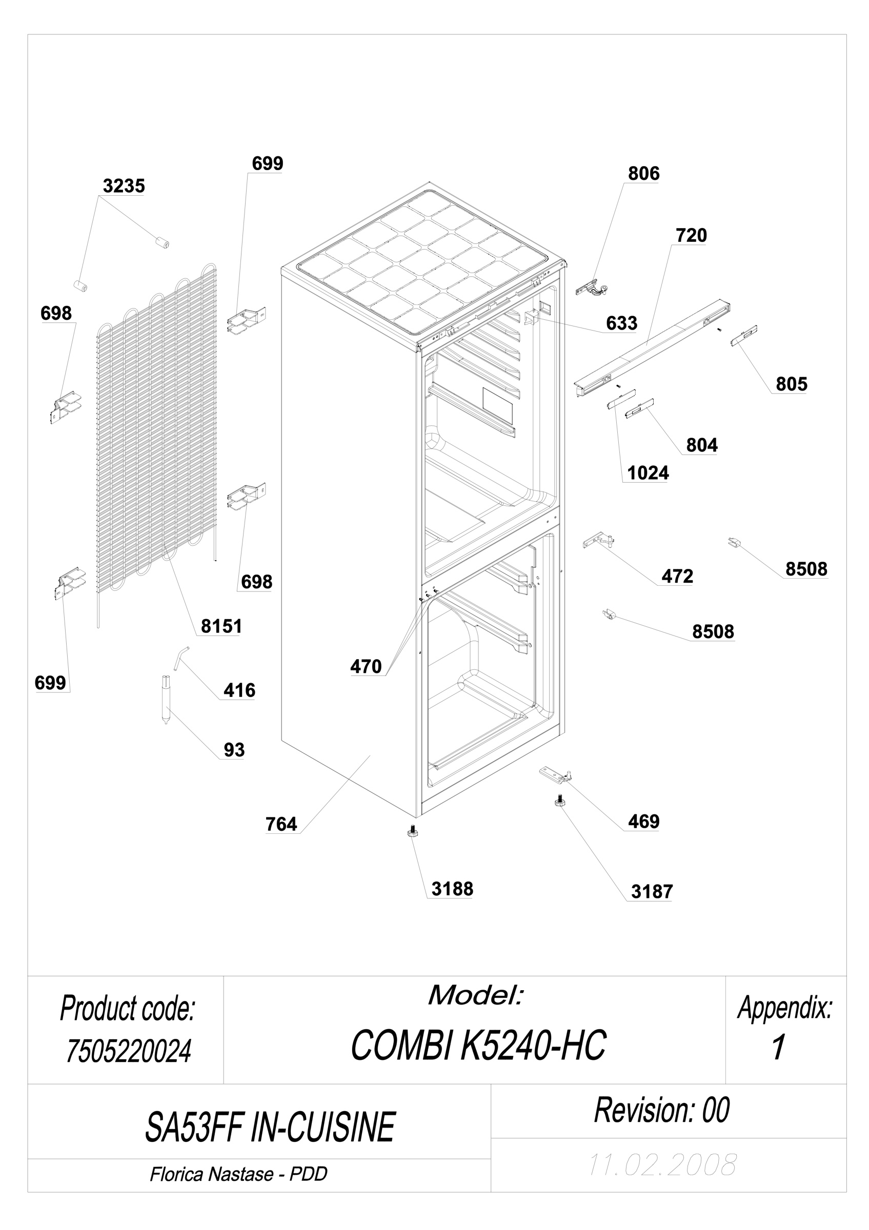 EXPLODED VIEW CABINET SA53FF IN-CUISINE