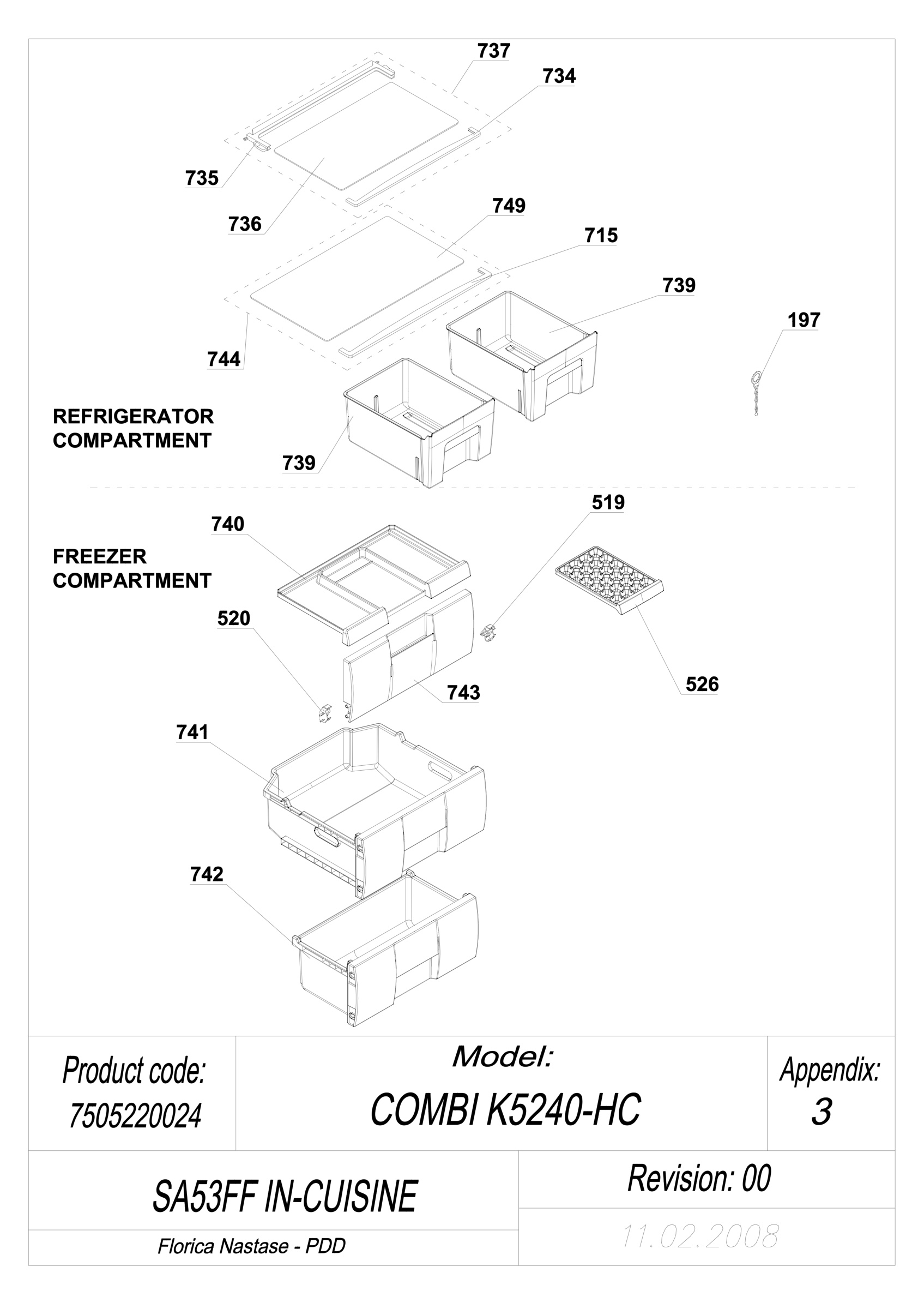 EXPLODED VIEW SHELFS SA53FF IN-CUISINE