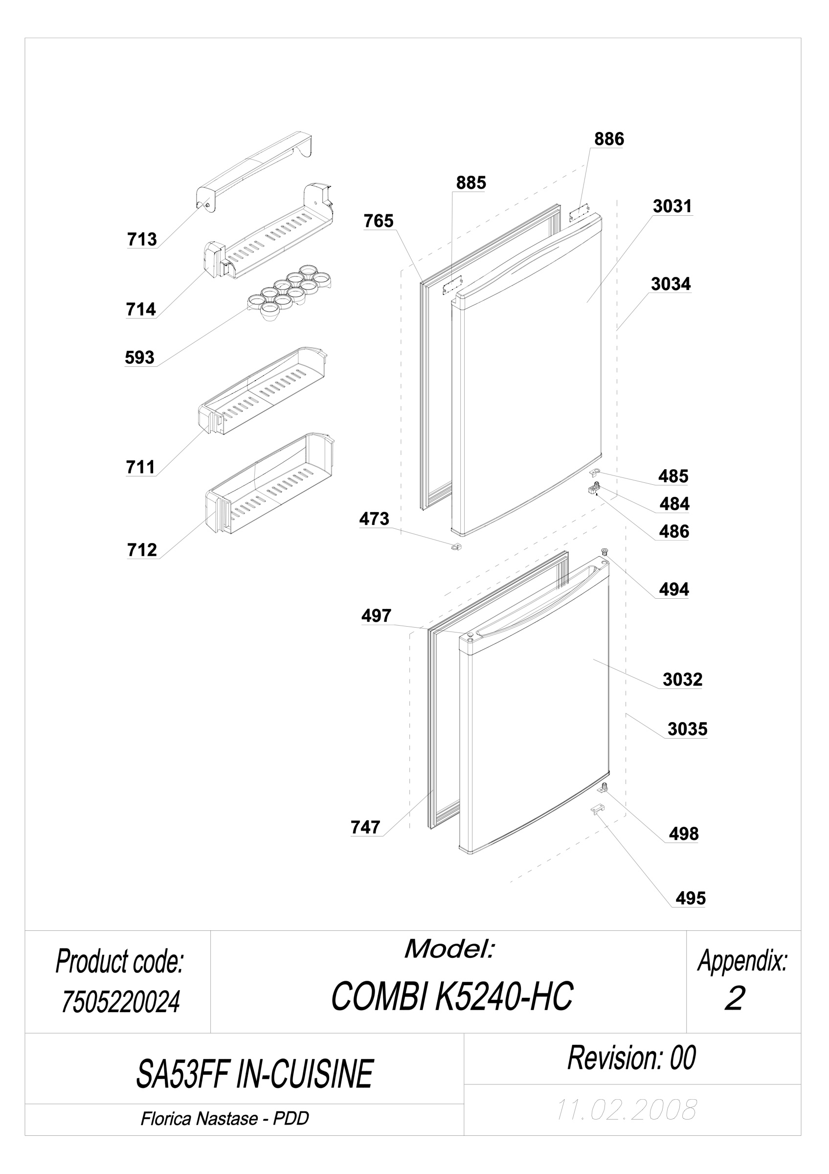 EXPLODED VIEW DOORS SA53FF IN-CUISINE