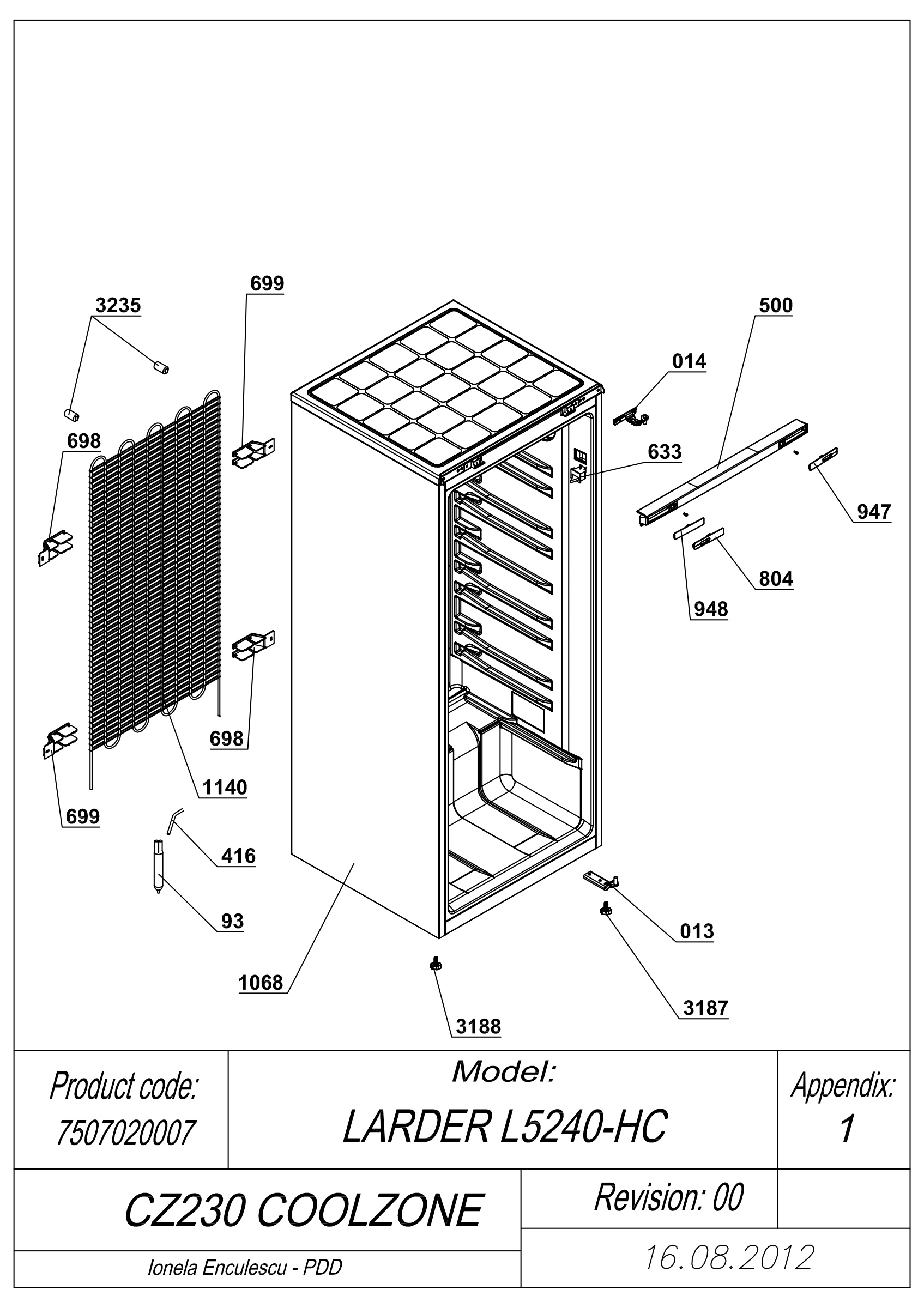 EXPLODED VIEW CABINET CZ230 COOLZONE
