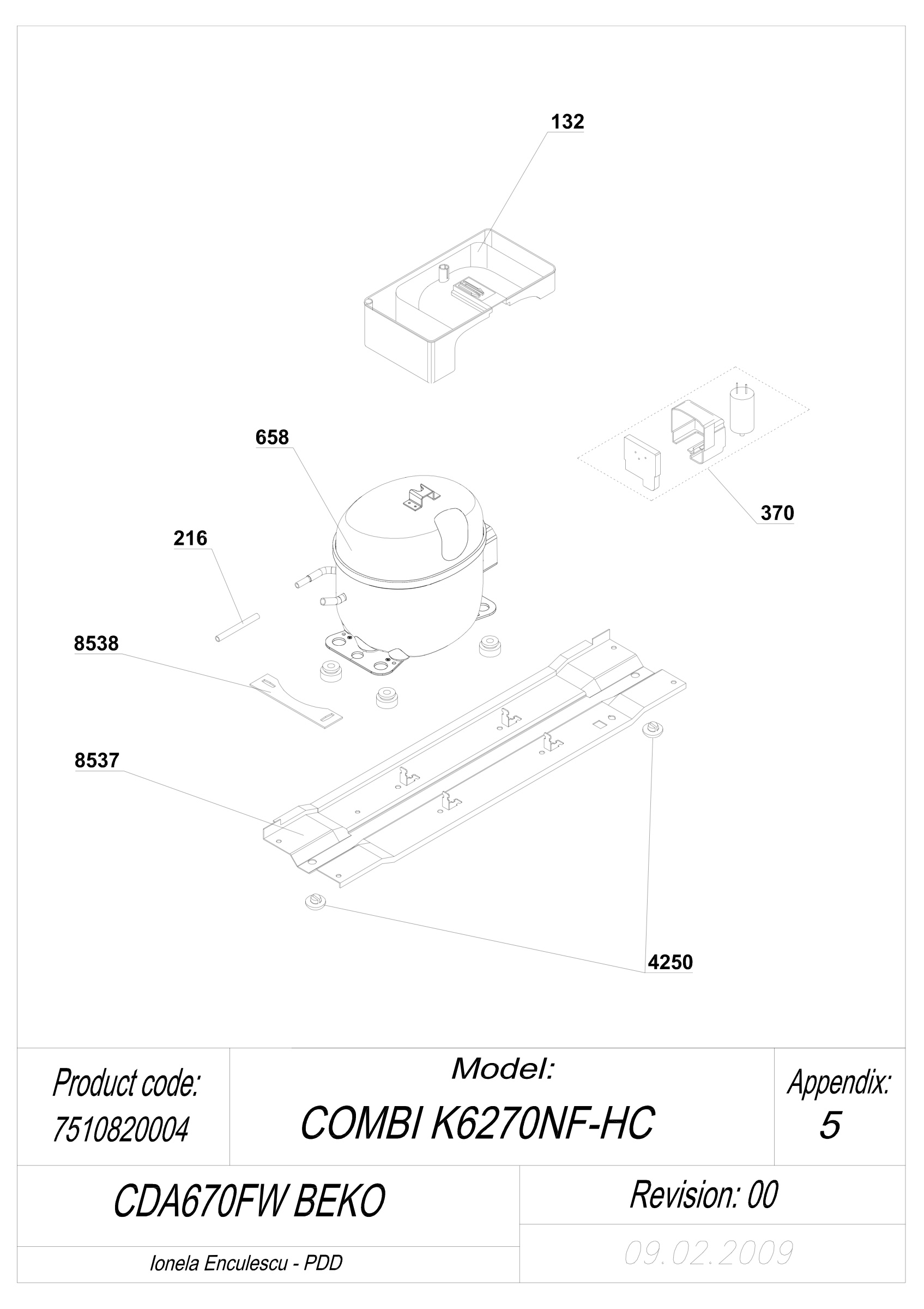 EXPLODED VIEW COMPRESSOR CDA664FW BEKO