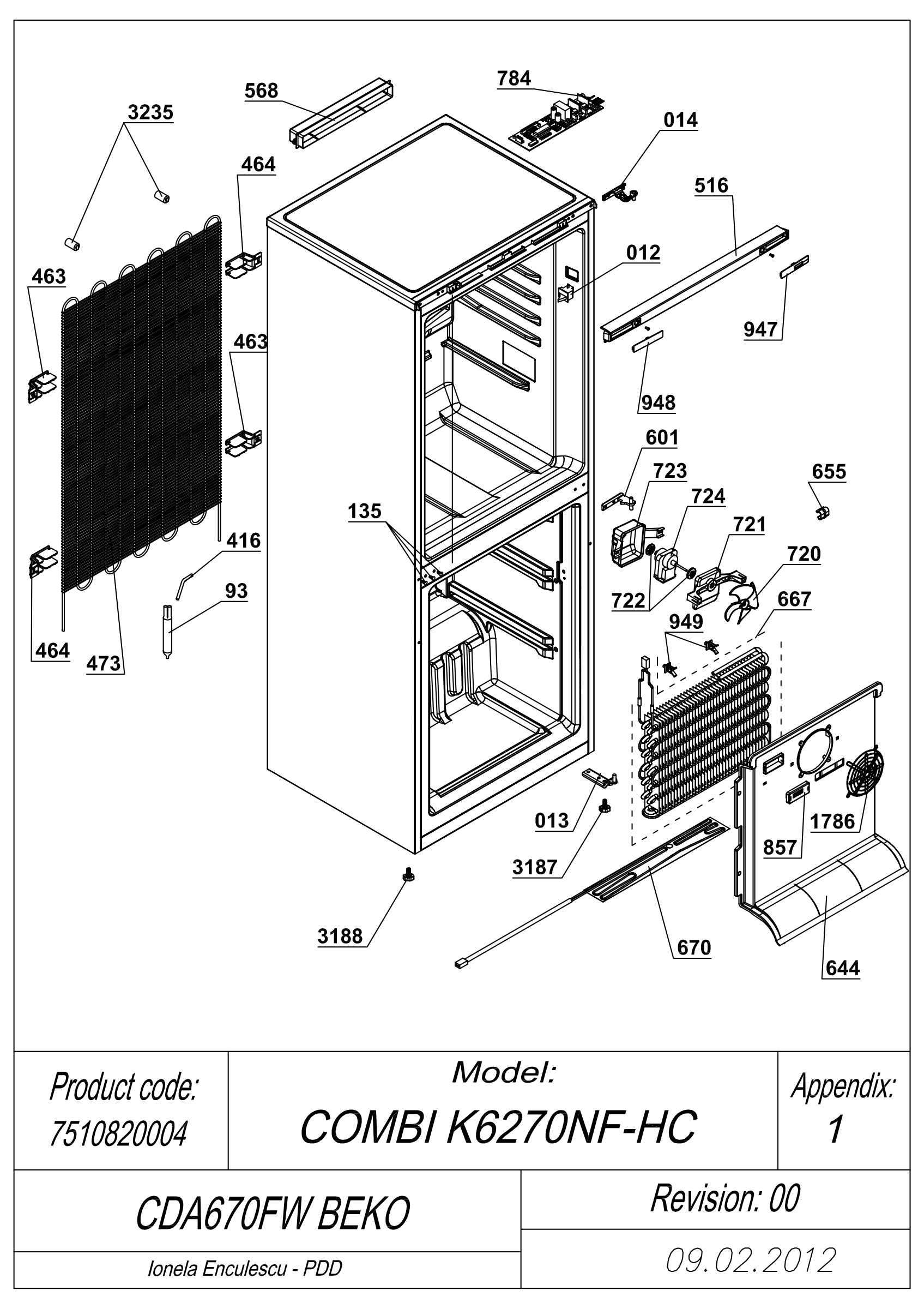 EXPLODED VIEW CABINET CDA664FW BEKO