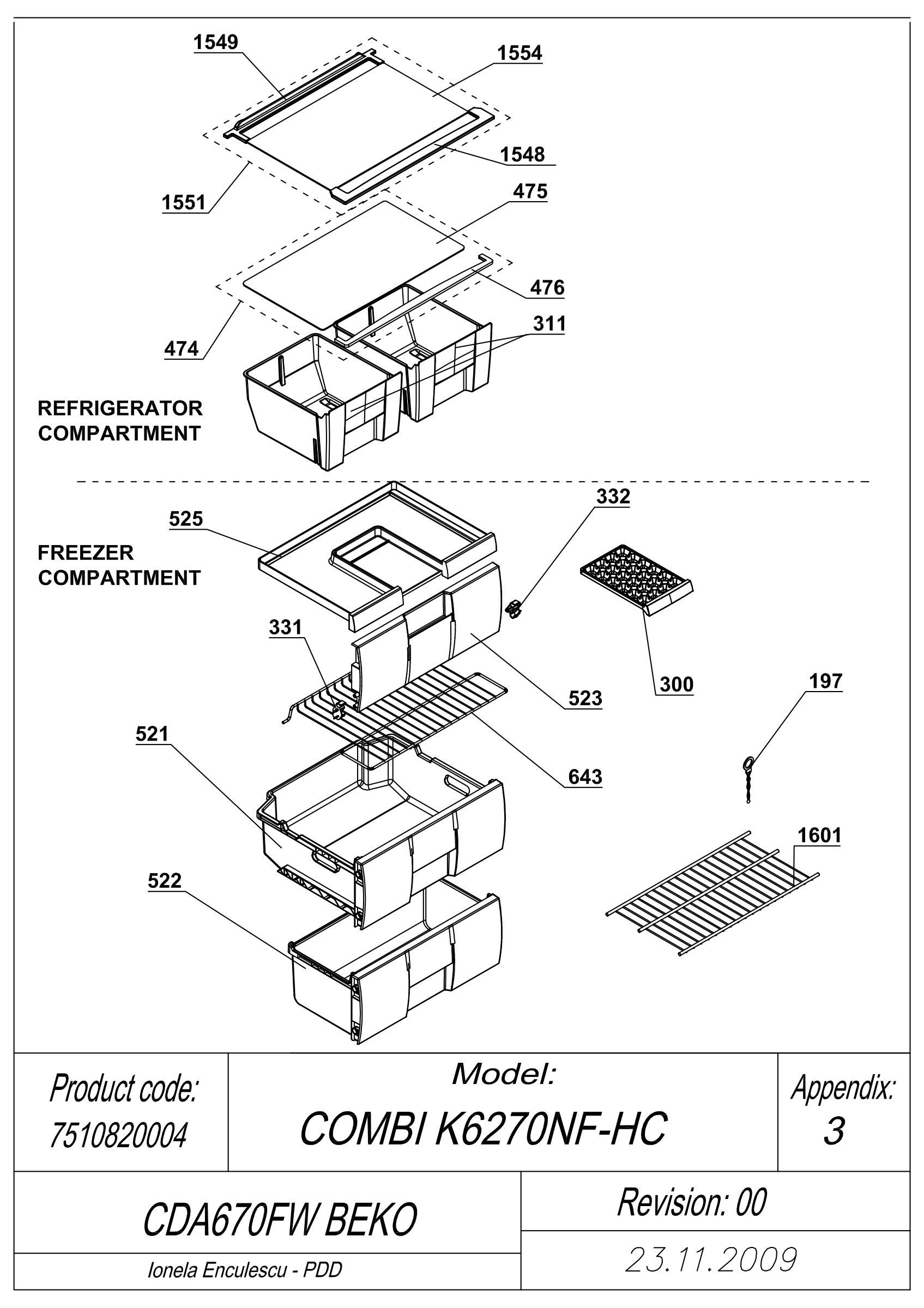 EXPLODED VIEW SHELVES CDA664FW BEKO