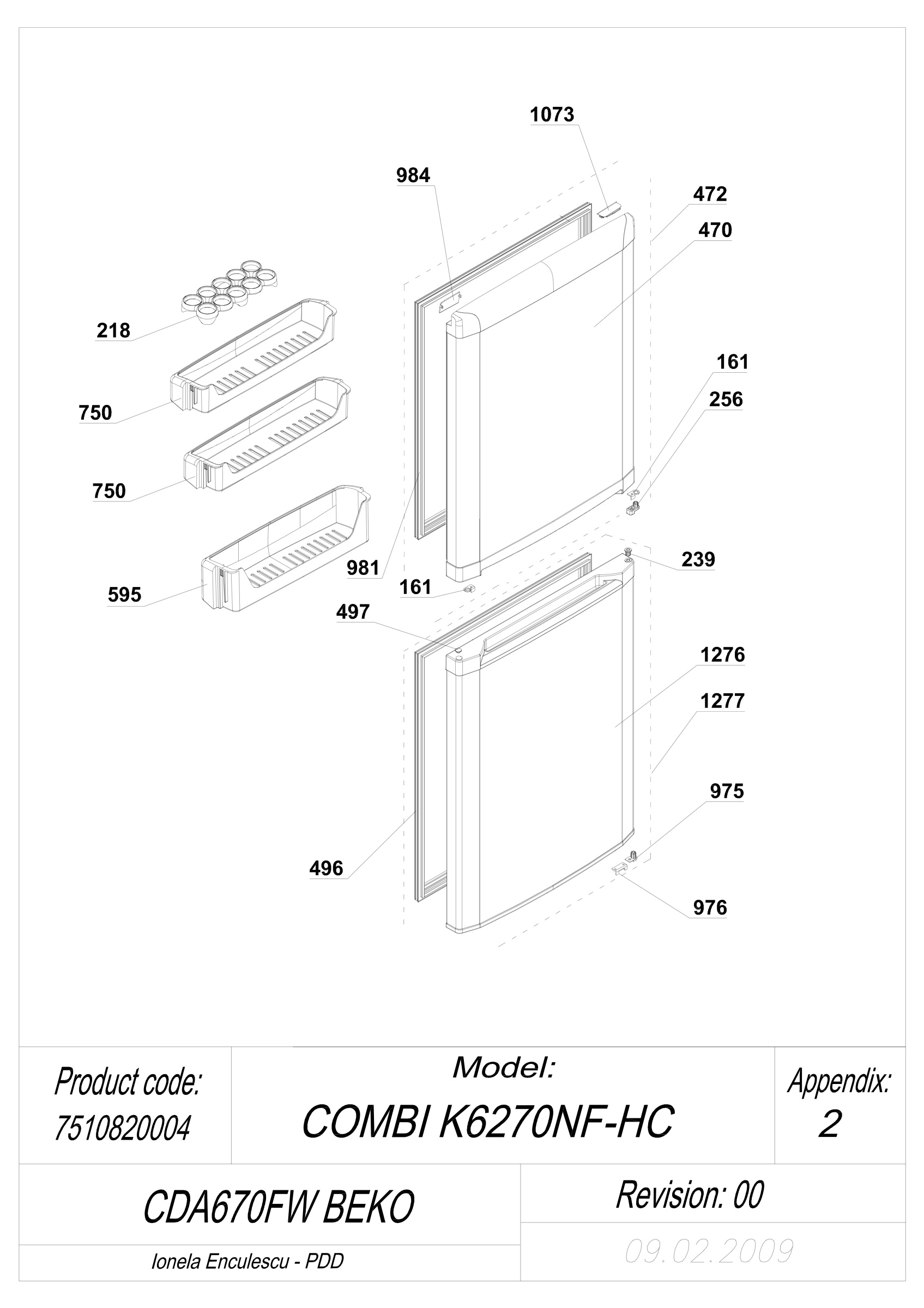 EXPLODED VIEW DOORS CDA664FW BEKO