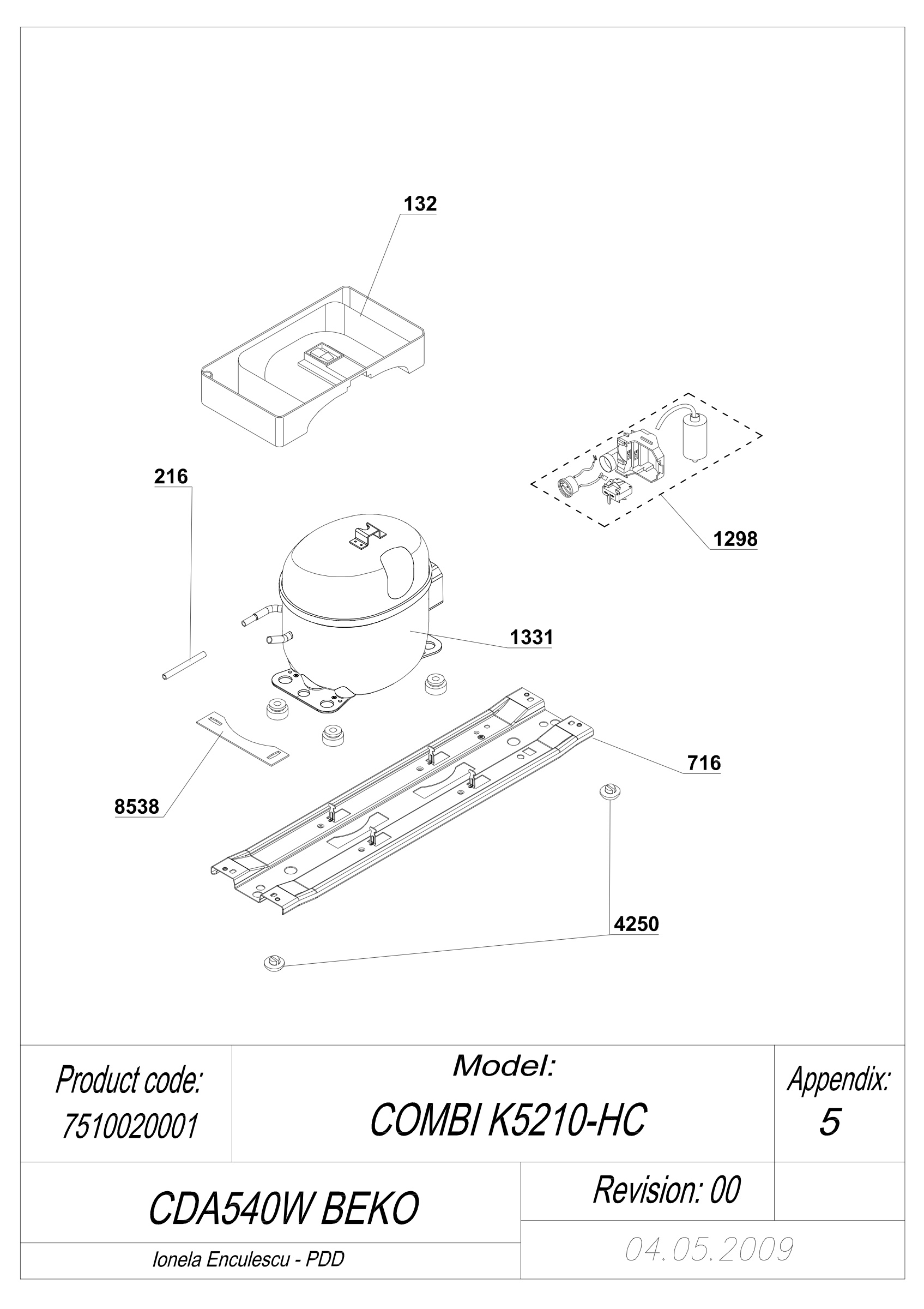 EXPLODED VIEW COMPRESSOR_TYPE2 CDA540W BEKO