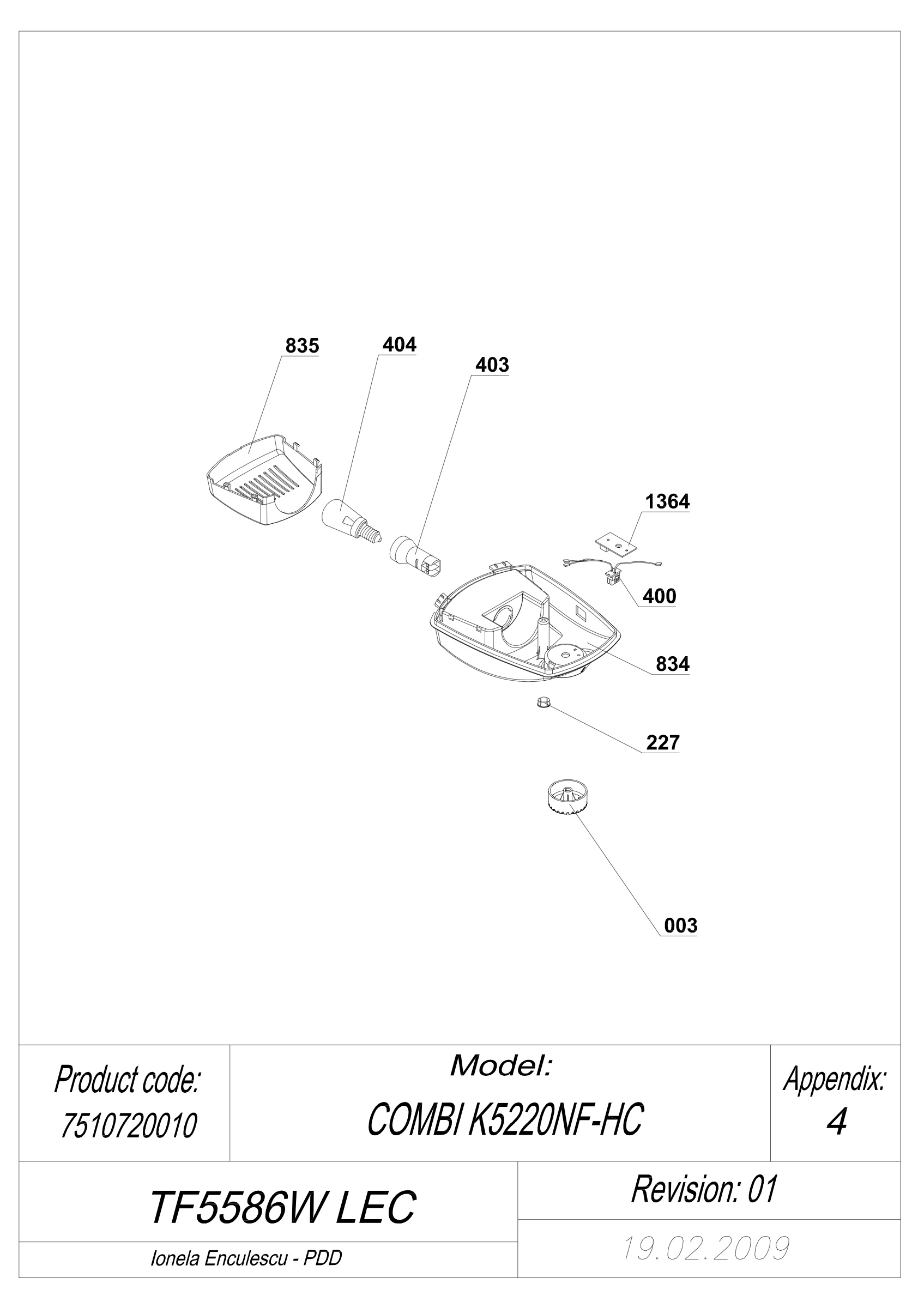 EXPLODED VIEW THERMOSTAT TF5586W LEC