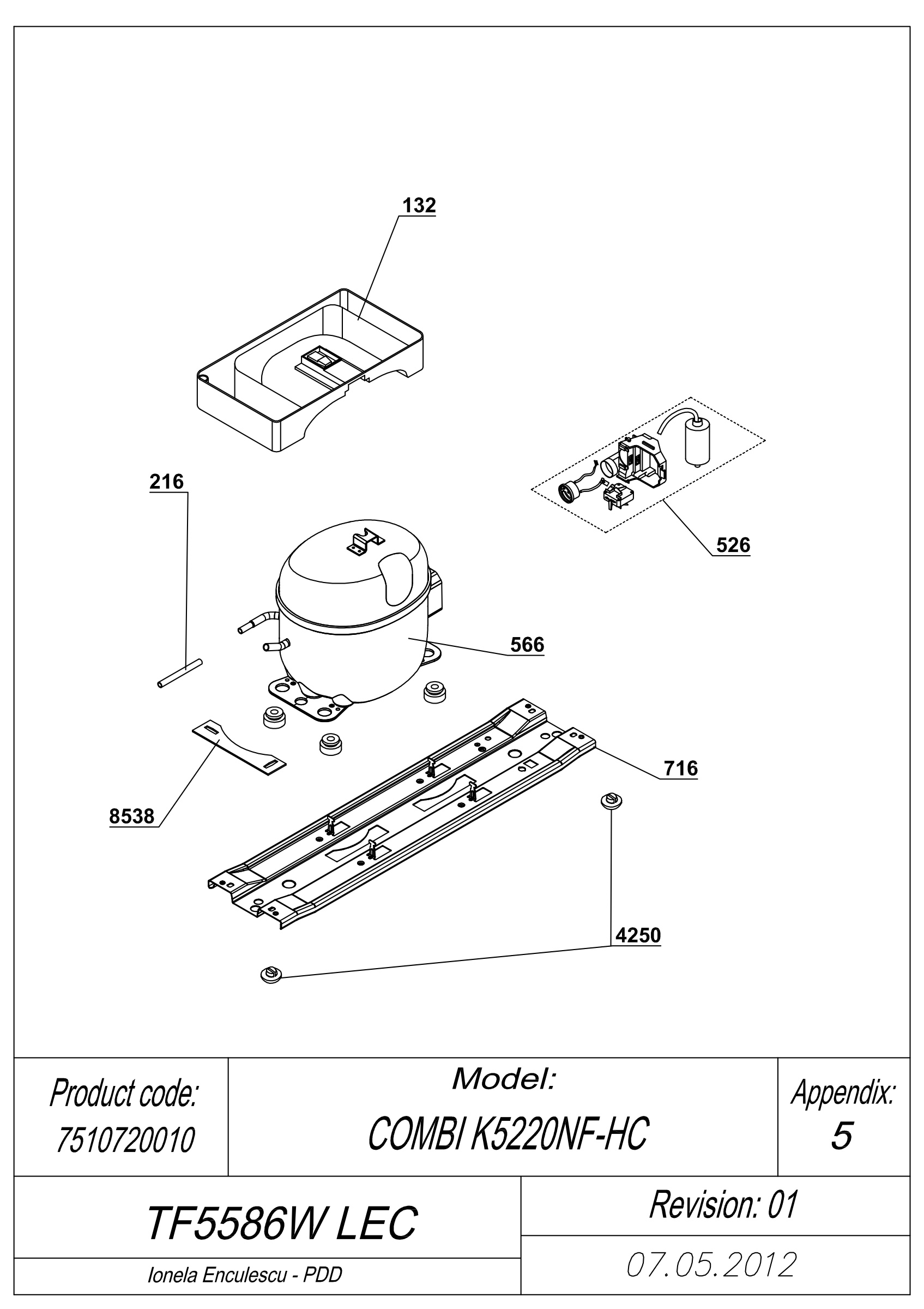 EXPLODED VIEW COMPRESSOR TF5586W LEC