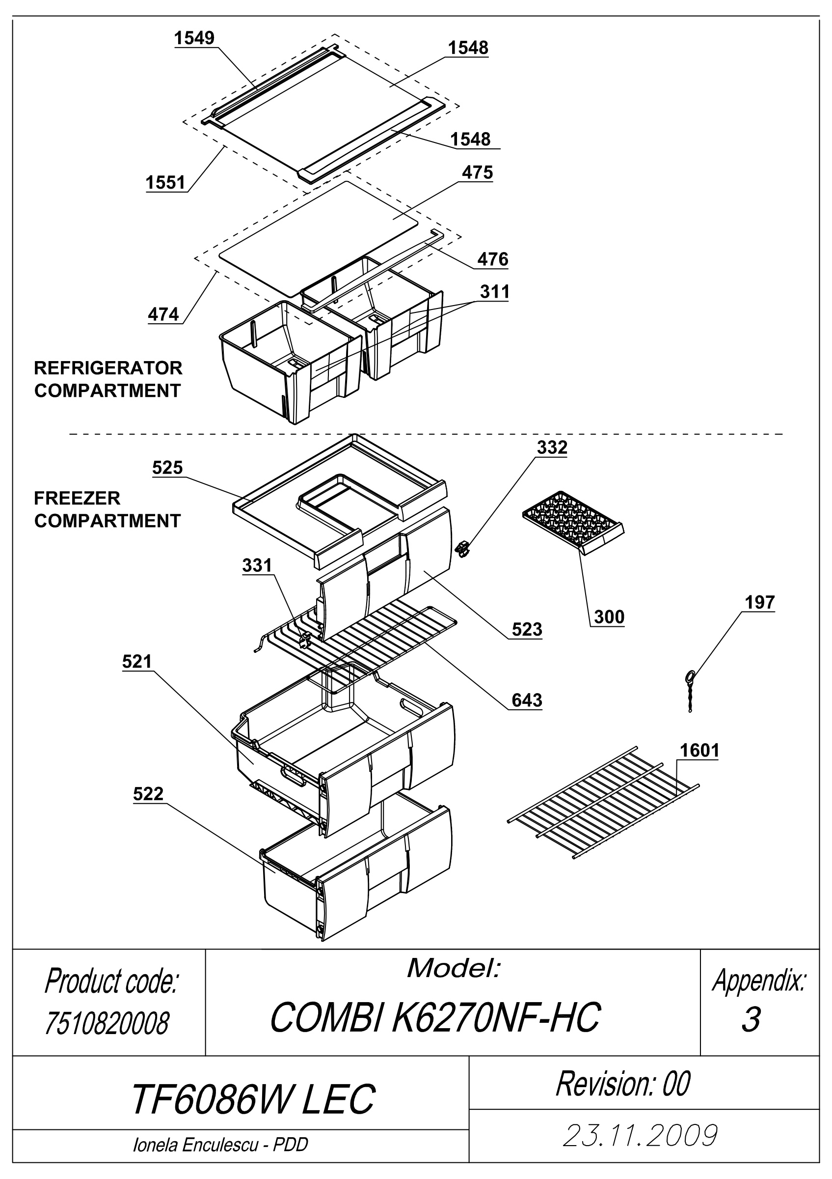 EXPLODED VIEW SHELVES TF6086W LEC
