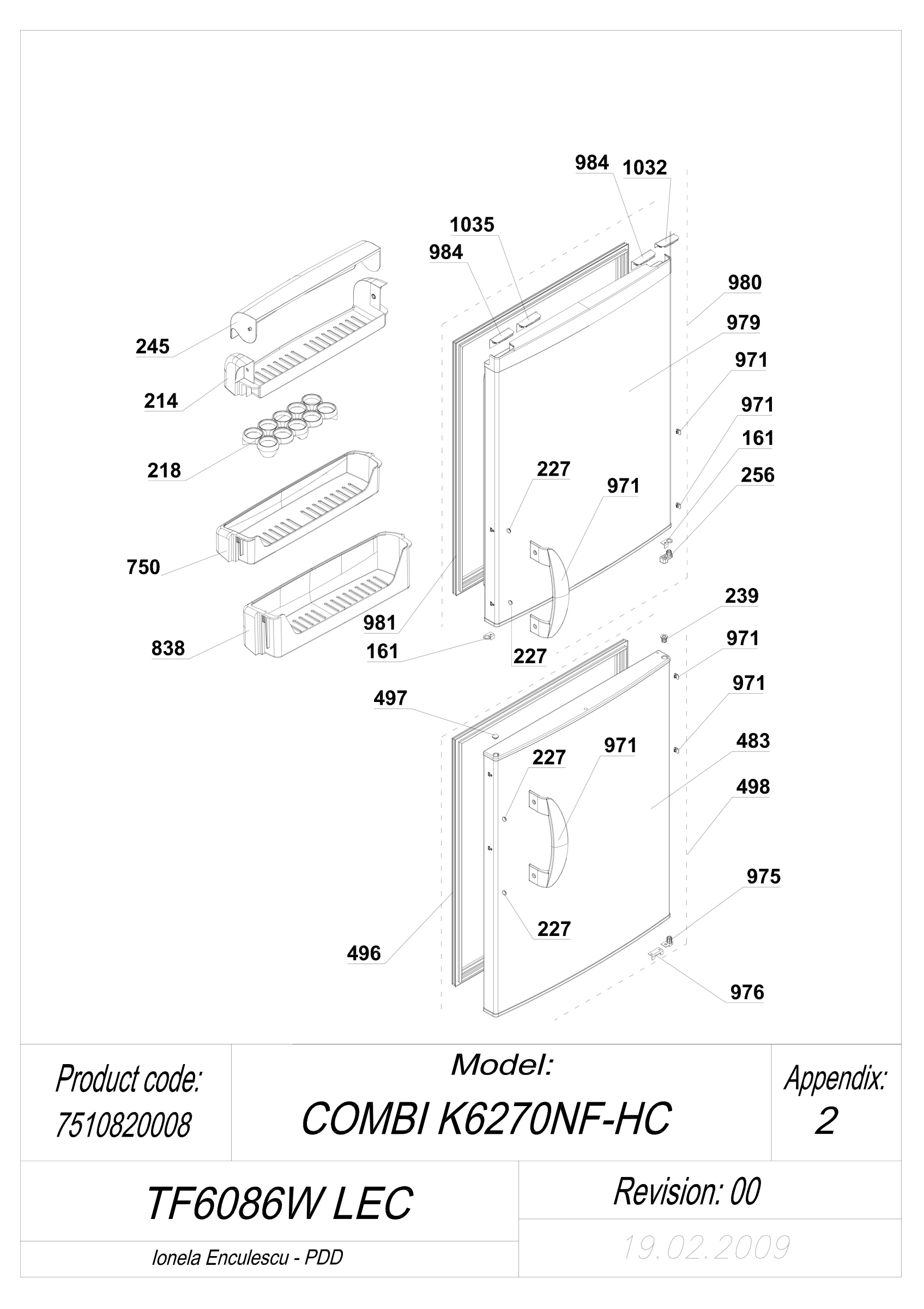 EXPLODED VIEW DOOR TF6086W LEC