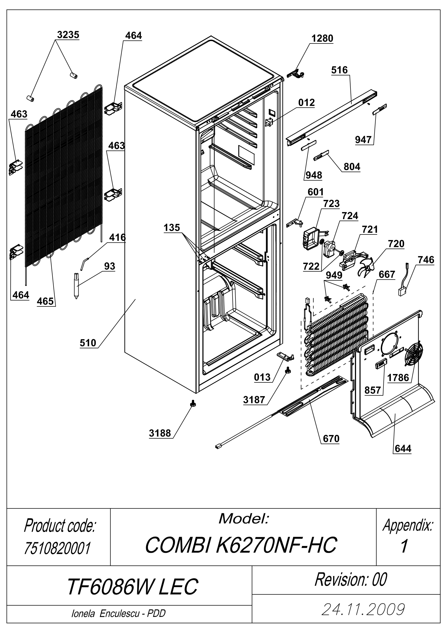 EXPLODED VIEW CABINET TF6086W LEC