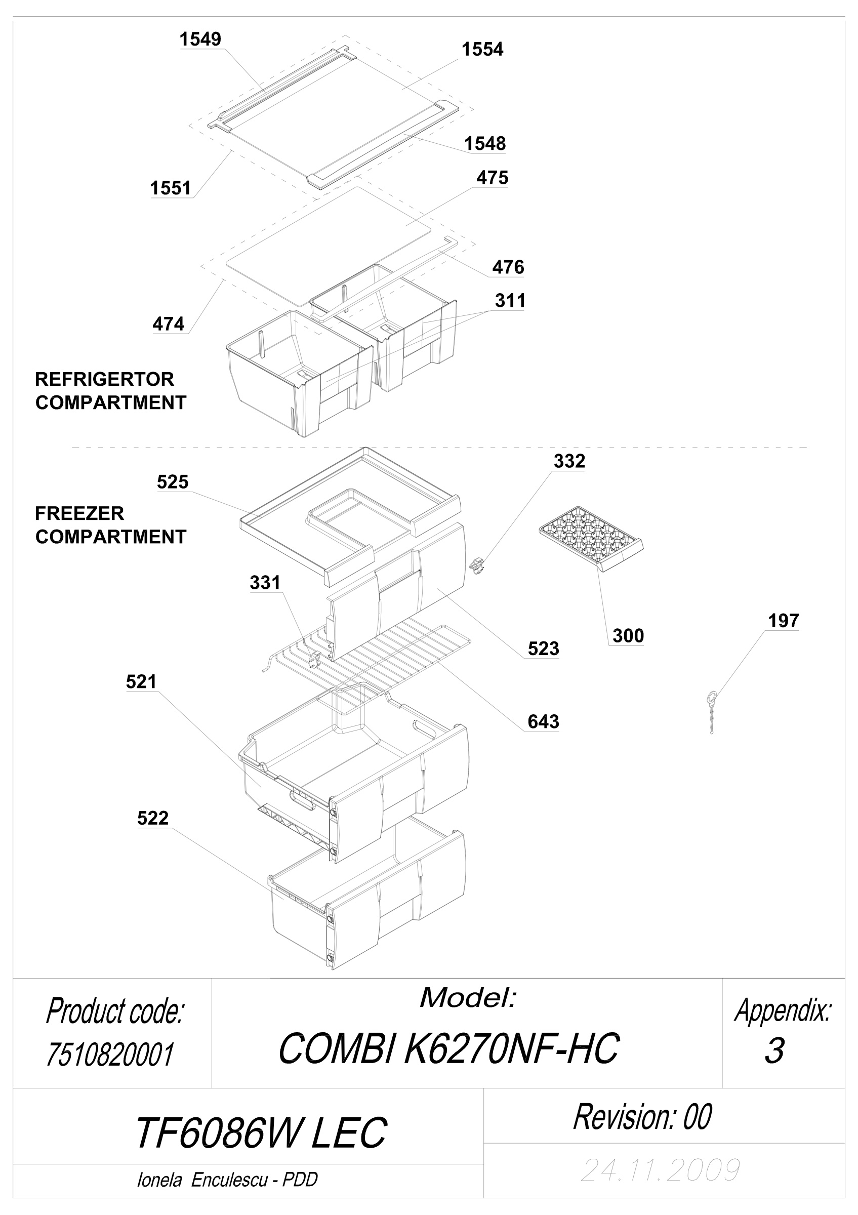 EXPLODED VIEW SHELVES TF6086W LEC