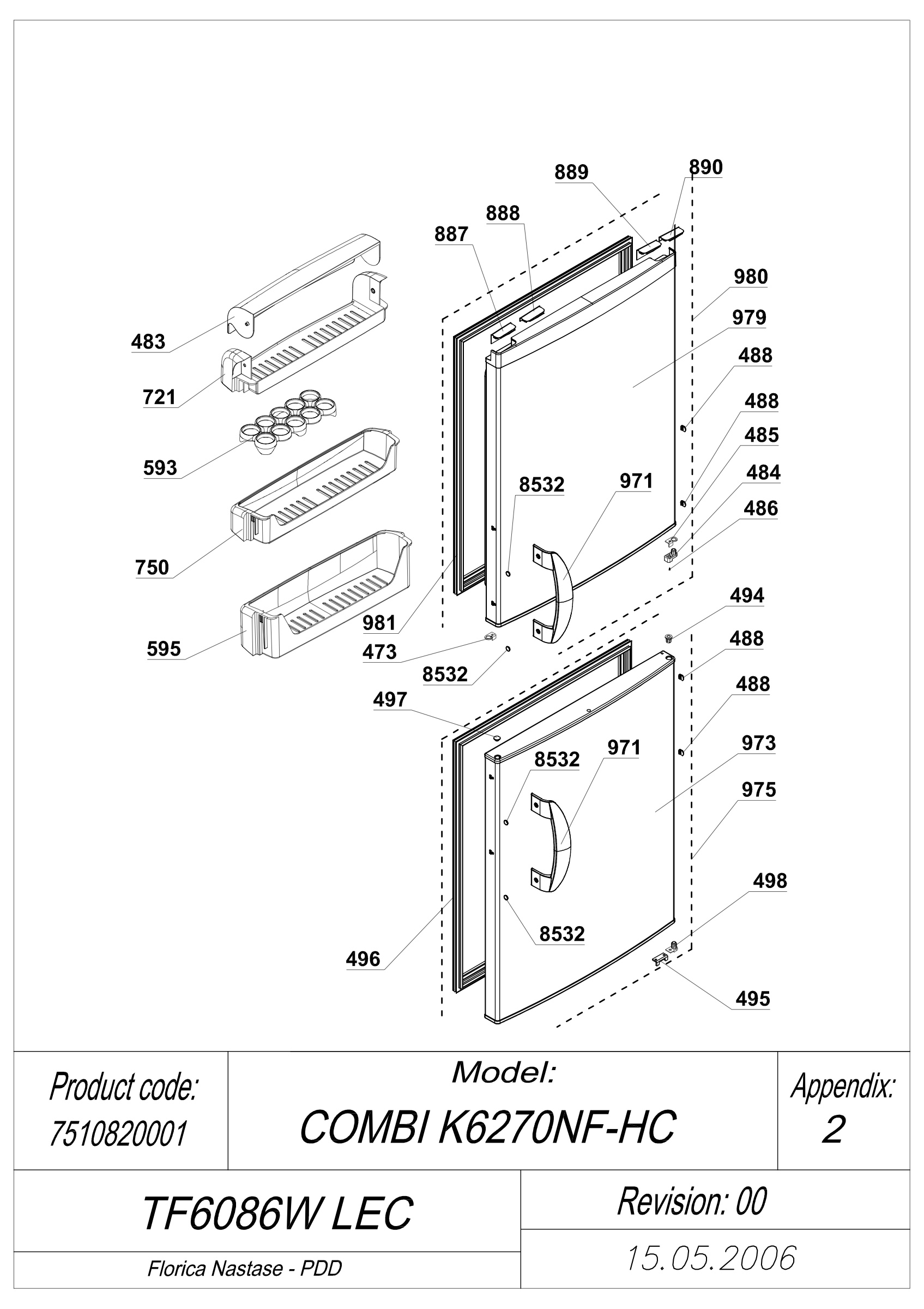 EXPLODED VIEW DOORS TF6086W LEC