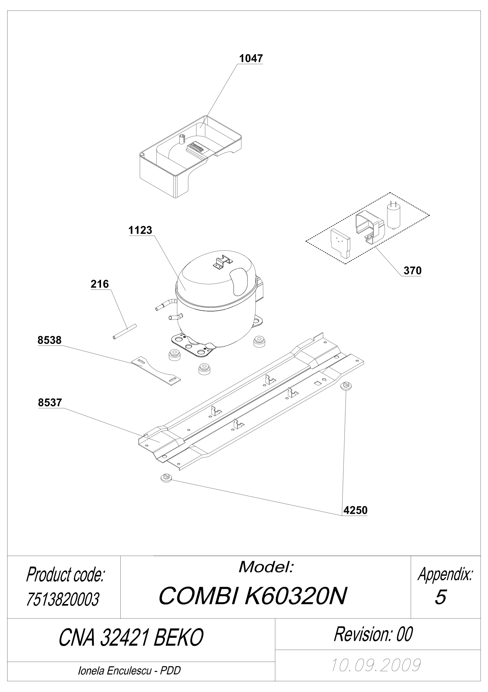 EXPLODED VIEW COMPRESSOR CNA 32421 BEKO
