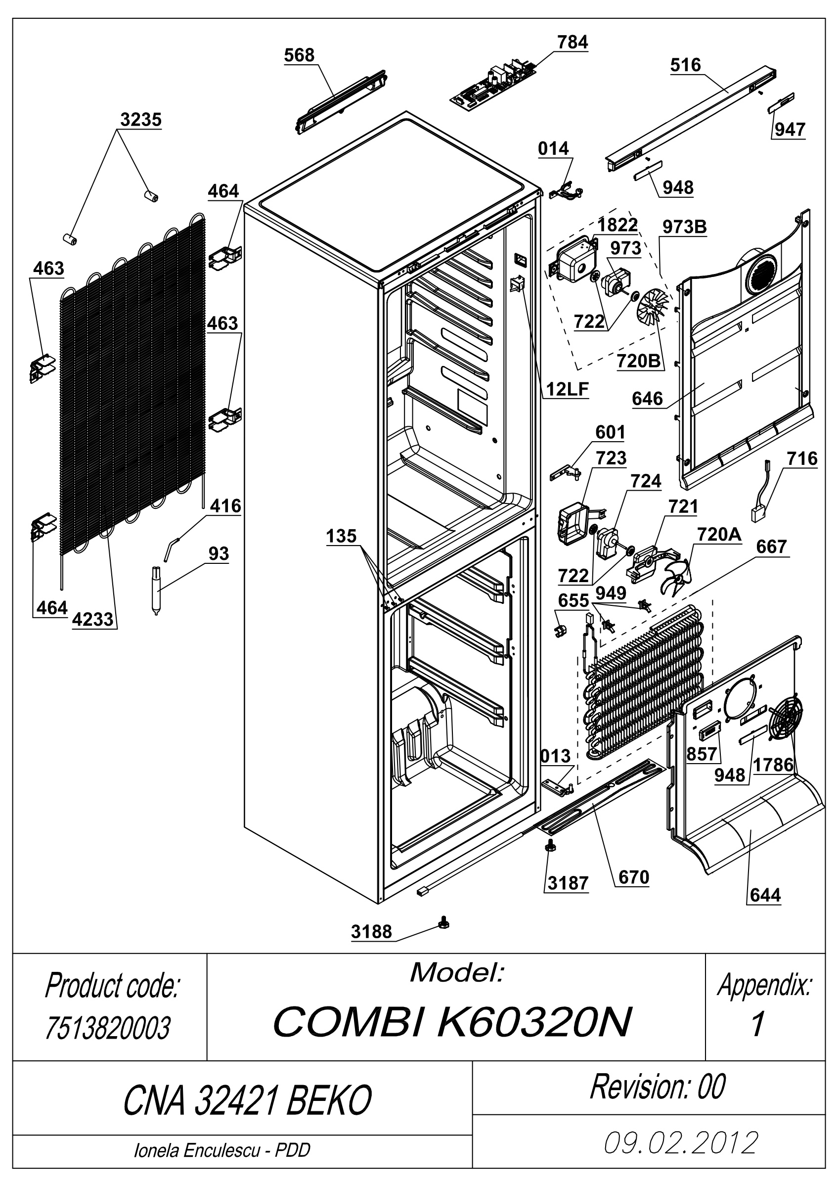 EXPLODED VIEW CABINET CNA 32421 BEKO