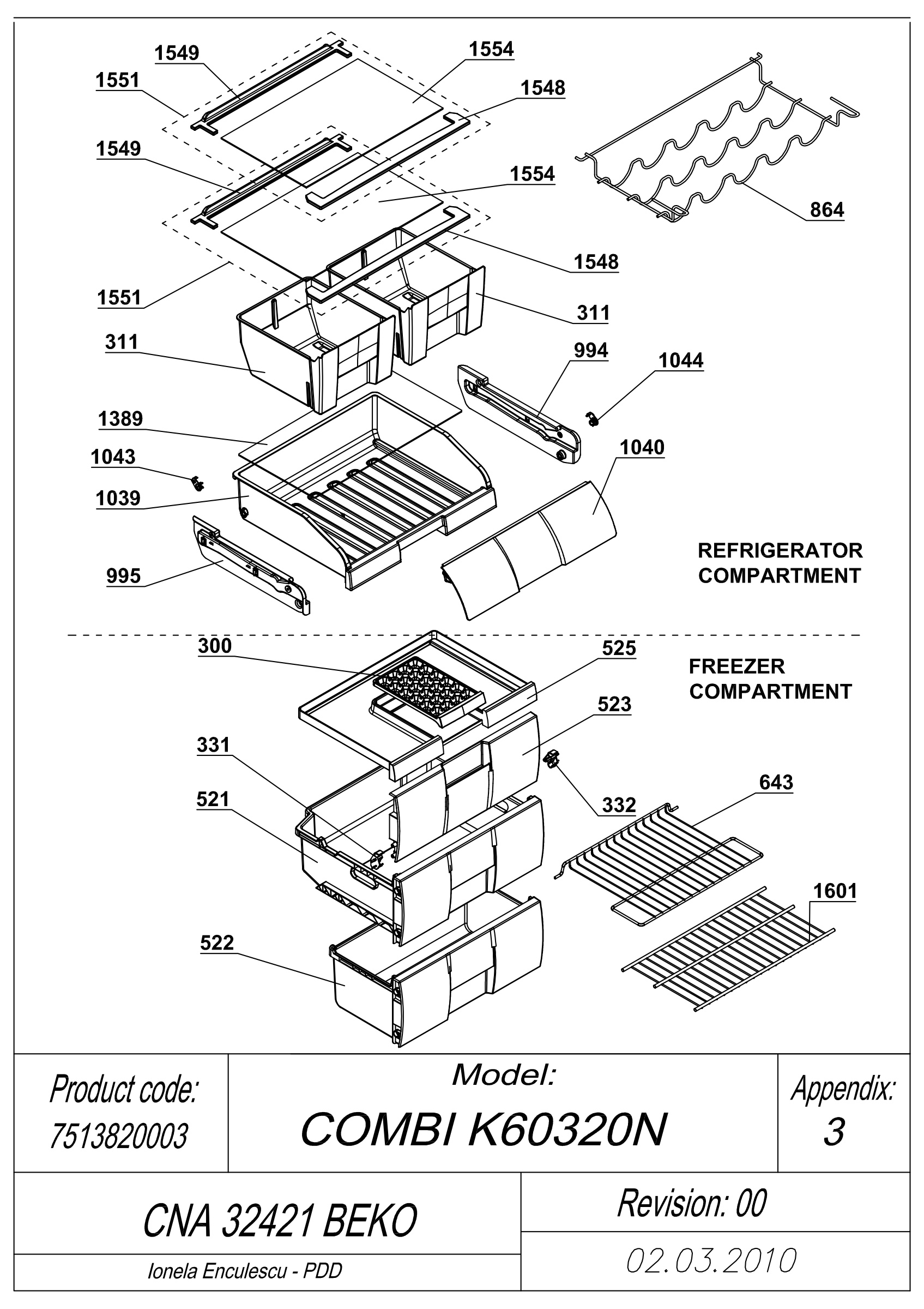 EXPLODED VIEW SHELVES CNA 32421 BEKO