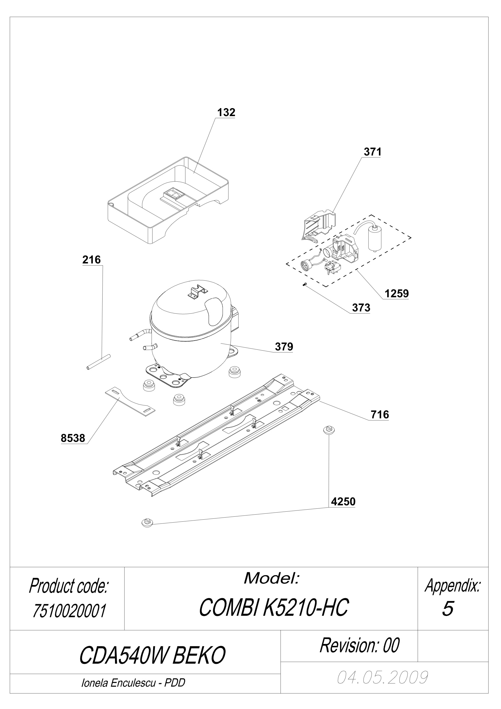 EXPLODED VIEW COMPRESSOR CDA 540W BEKO