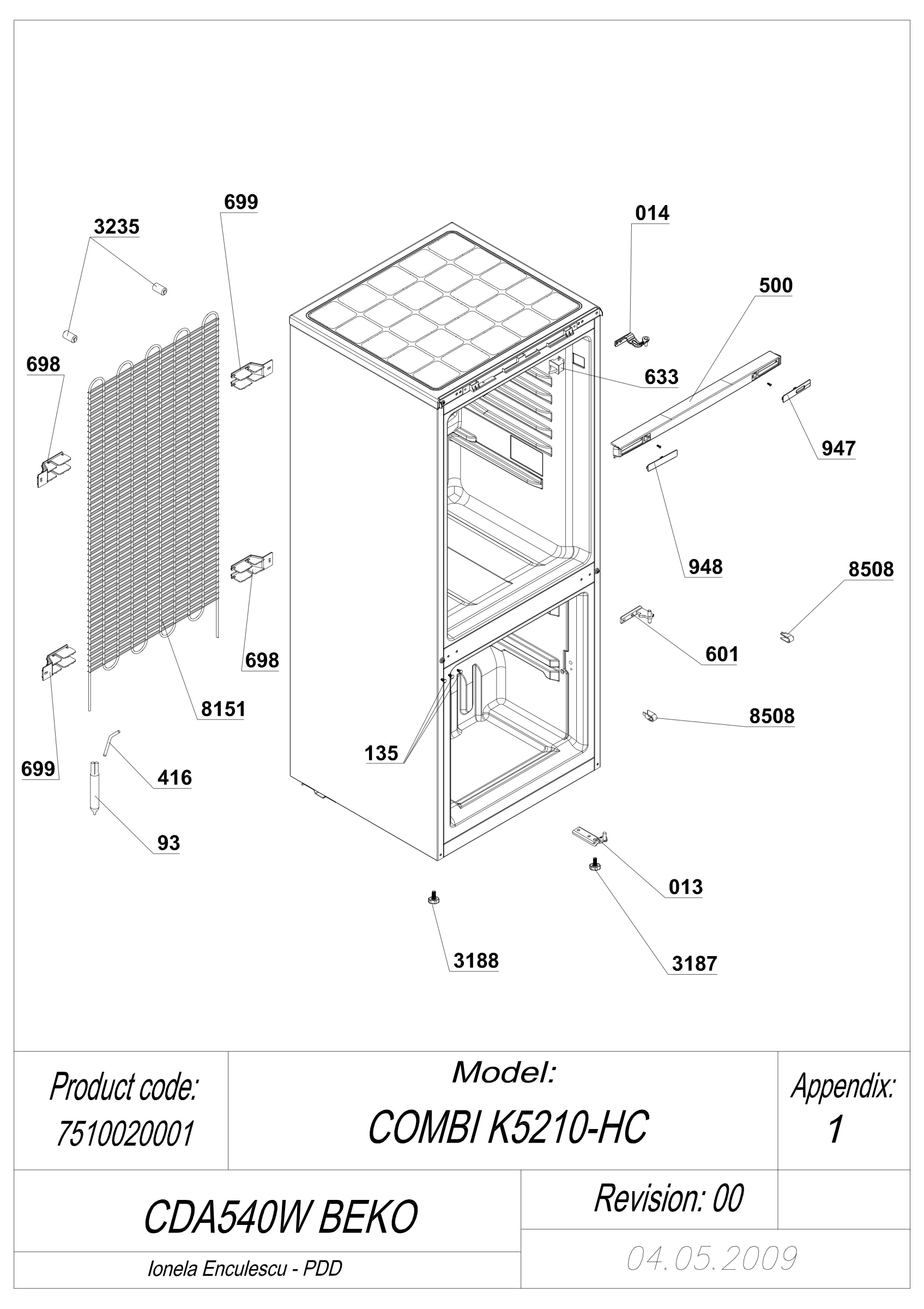 EXPLODED VIEW CABINET CDA 540W BEKO