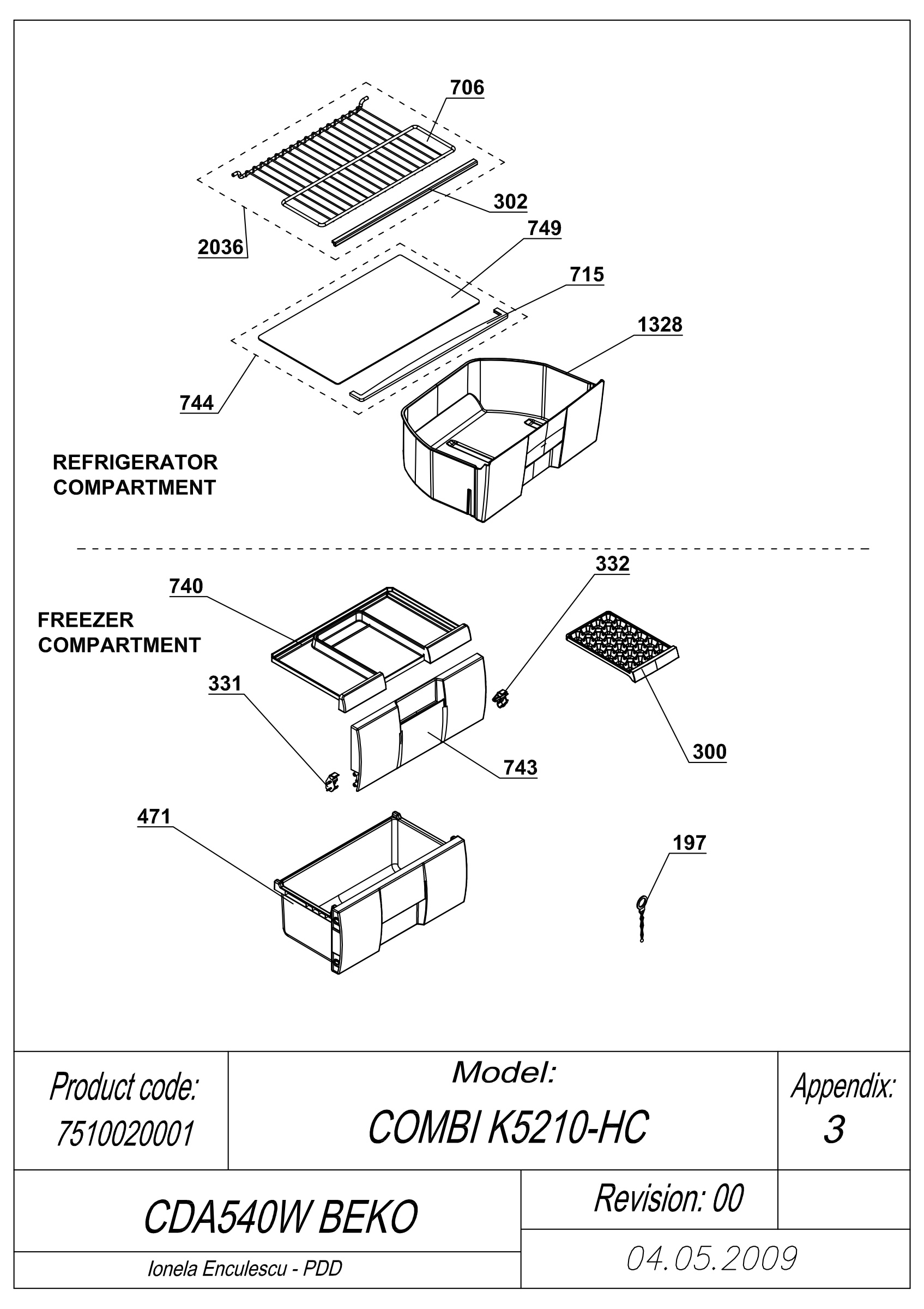 EXPLODED VIEW SHELVES CDA 540W BEKO