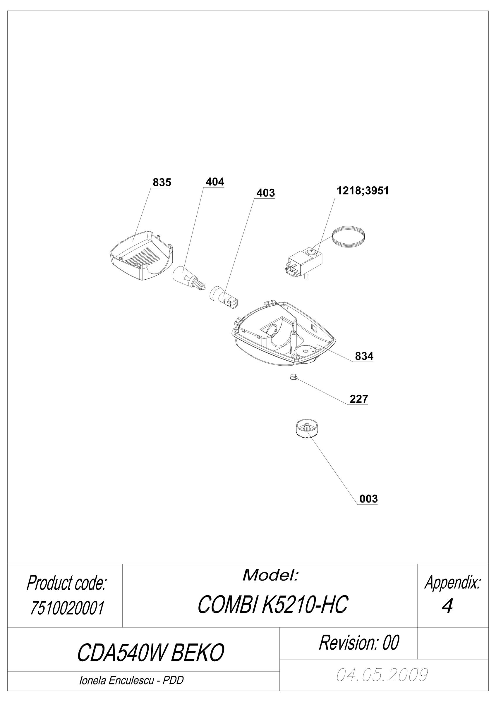EXPLODED VIEW THERMOSTAT CDA 540W BEKO
