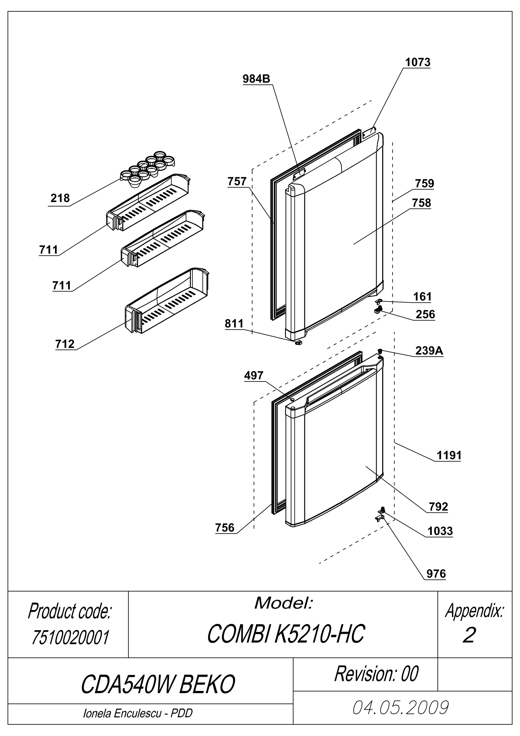 EXPLODED VIEW DOORS CDA 540W BEKO