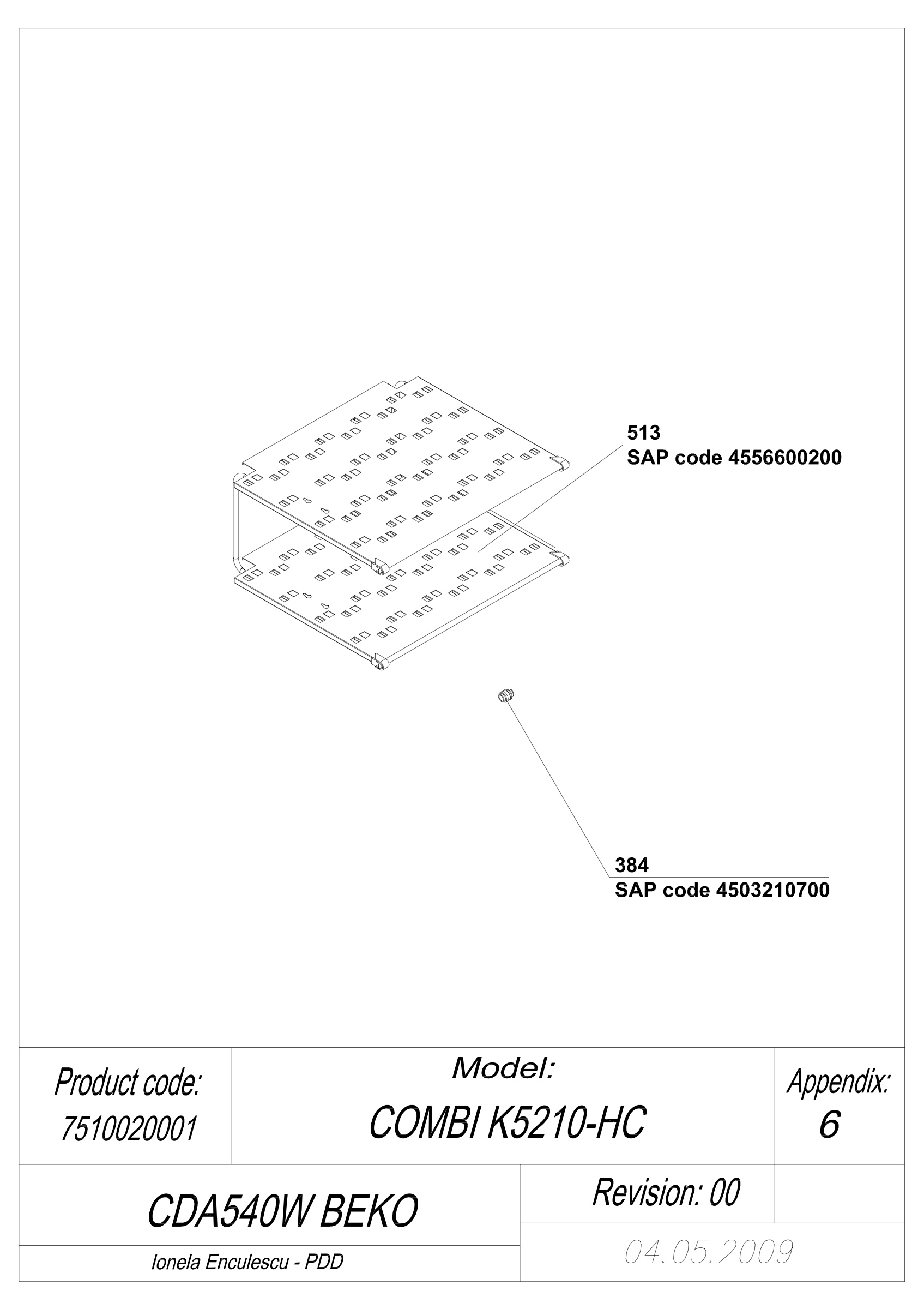 EXPLODED VIEW EVAPORATOR CDA 540W BEKO