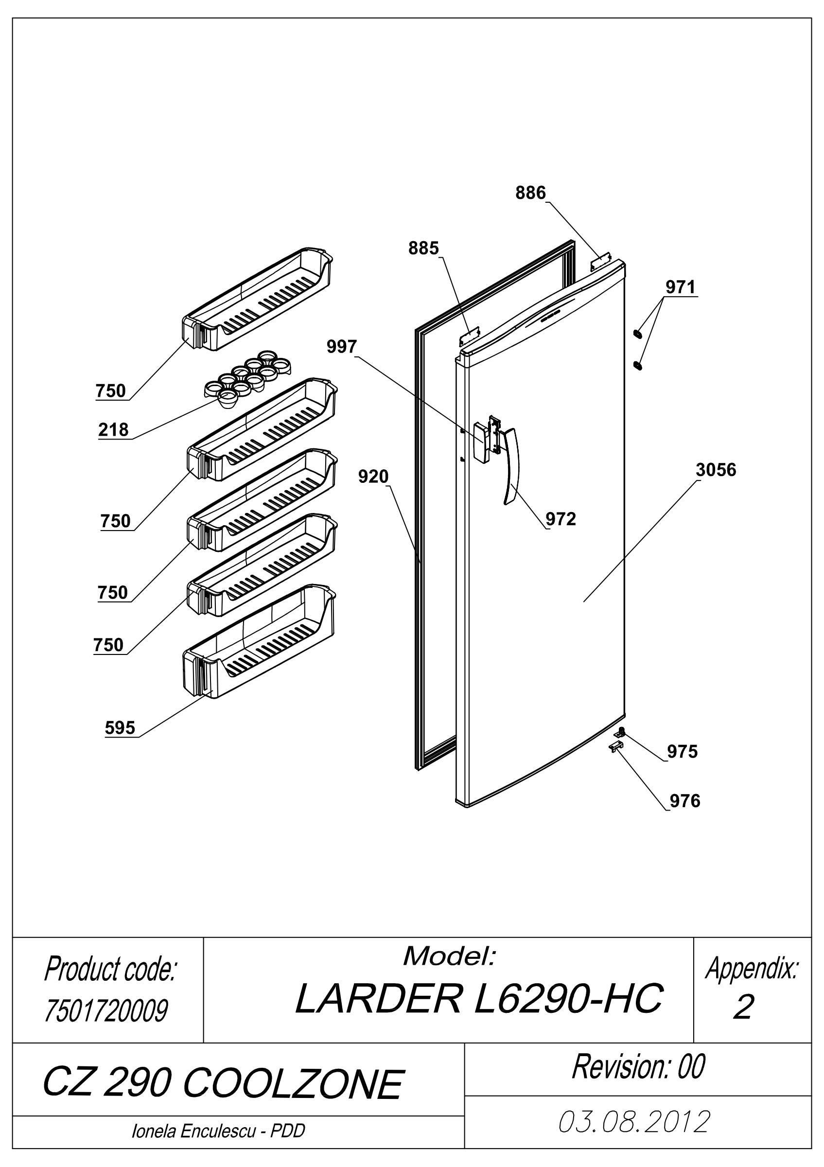 EXPLODED VIEW DOOR CZ 290 COOLZONE