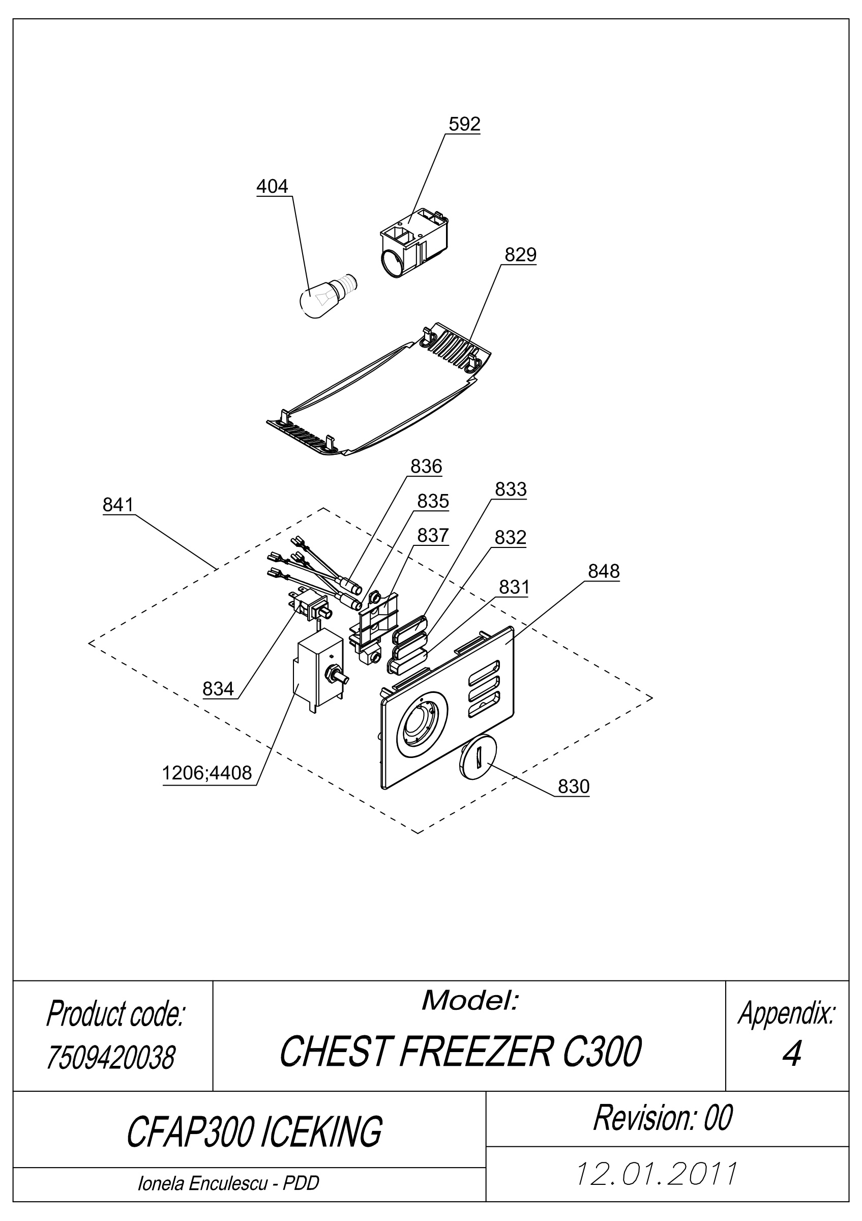 EXPLODED VIEW THERMOSTAT CFAP300 ICEKING _ UK