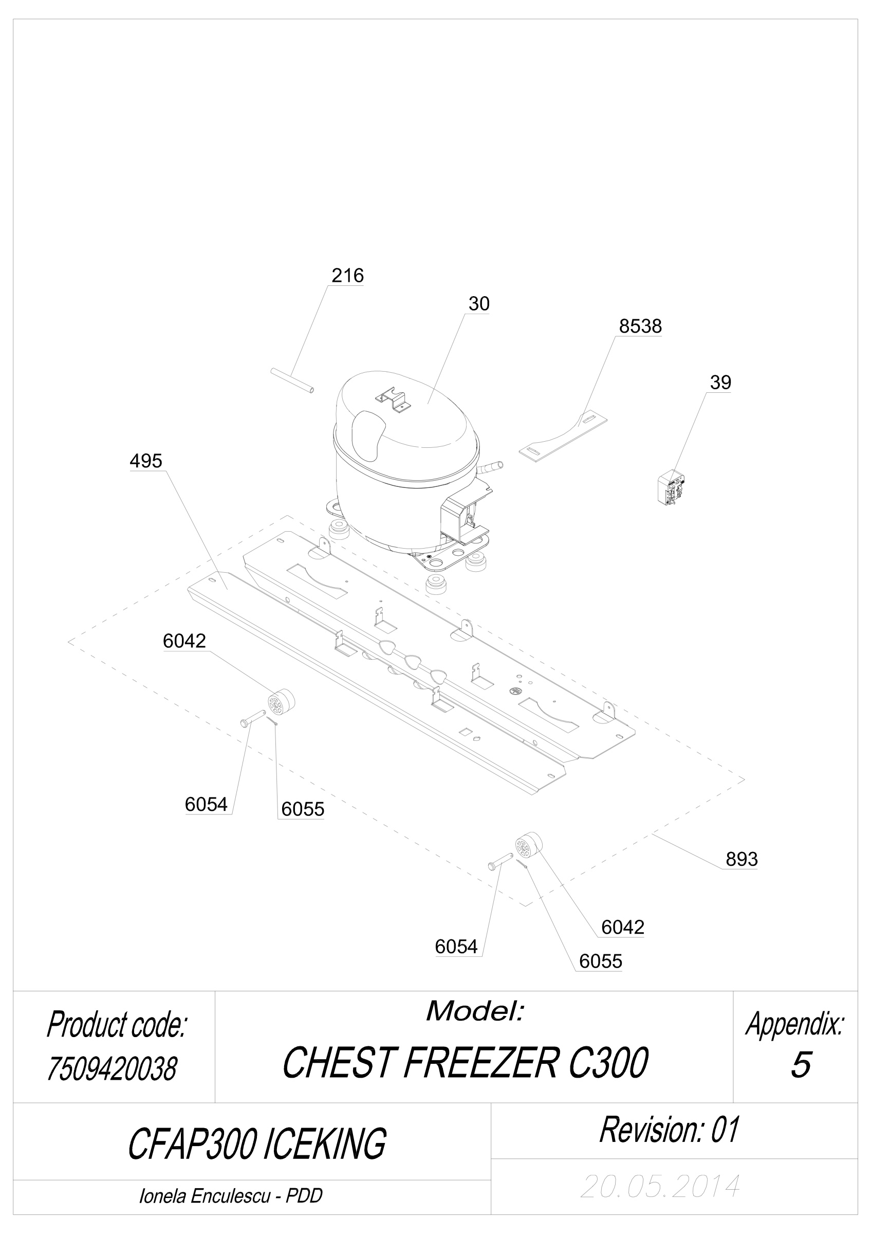 EXPLODED VIEW COMPRESSOR CFAP300 ICEKING _ UK