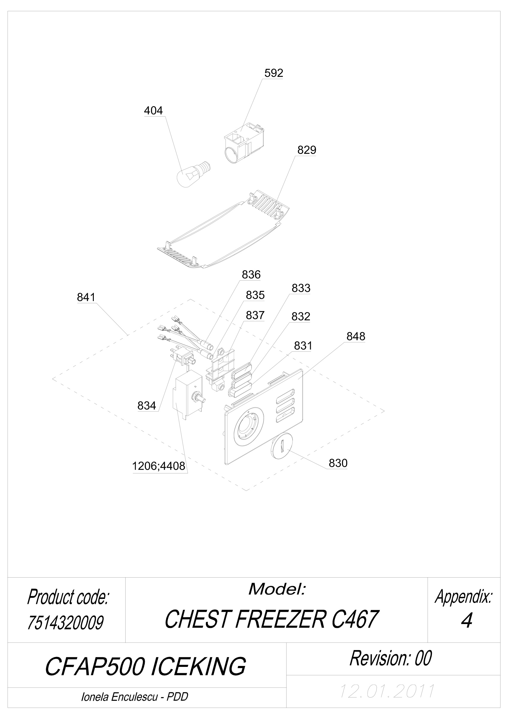 EXPLODED VIEW THERMOSTAT CFAP500 ICEKING_ UK
