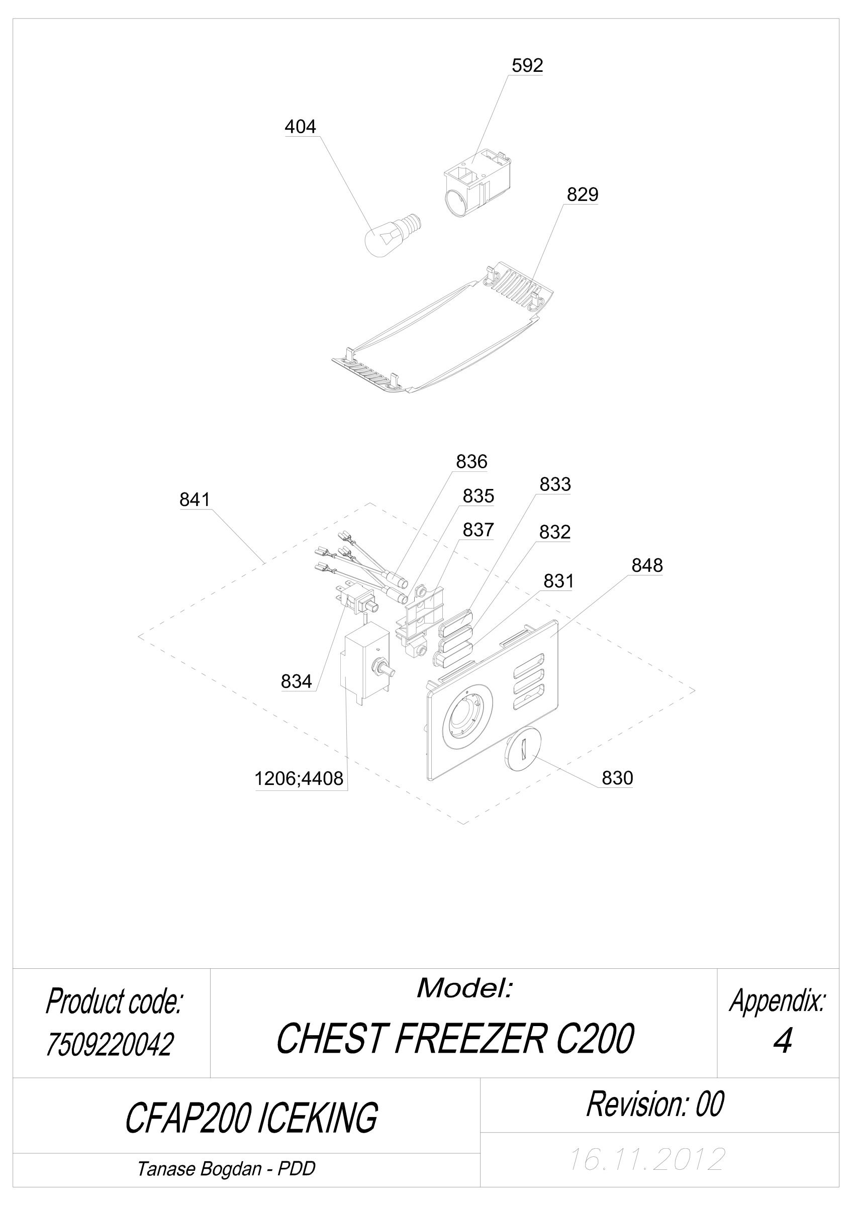 EXPLODED VIEW THERMOSTAT CFAP200 ICEKING _UK