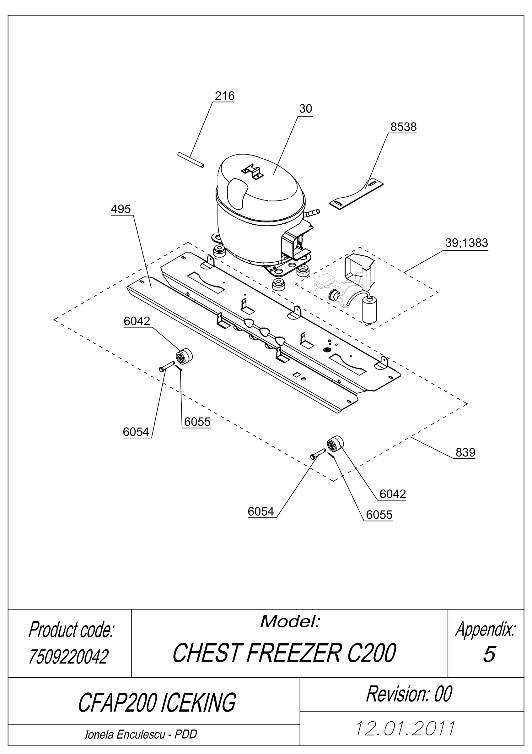 EXPLODED VIEW COMPRESSOR CFAP200 ICEKING _UK
