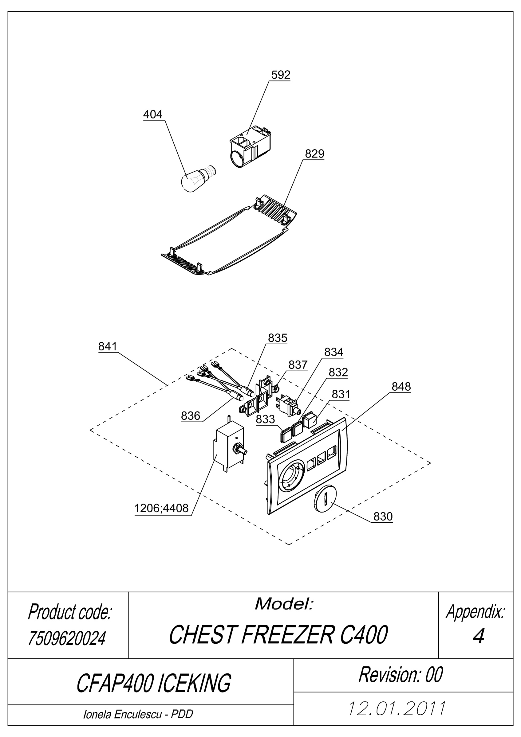 EXPLODED VIEW THERMOSTAT CFAP400 ICEKING _UK