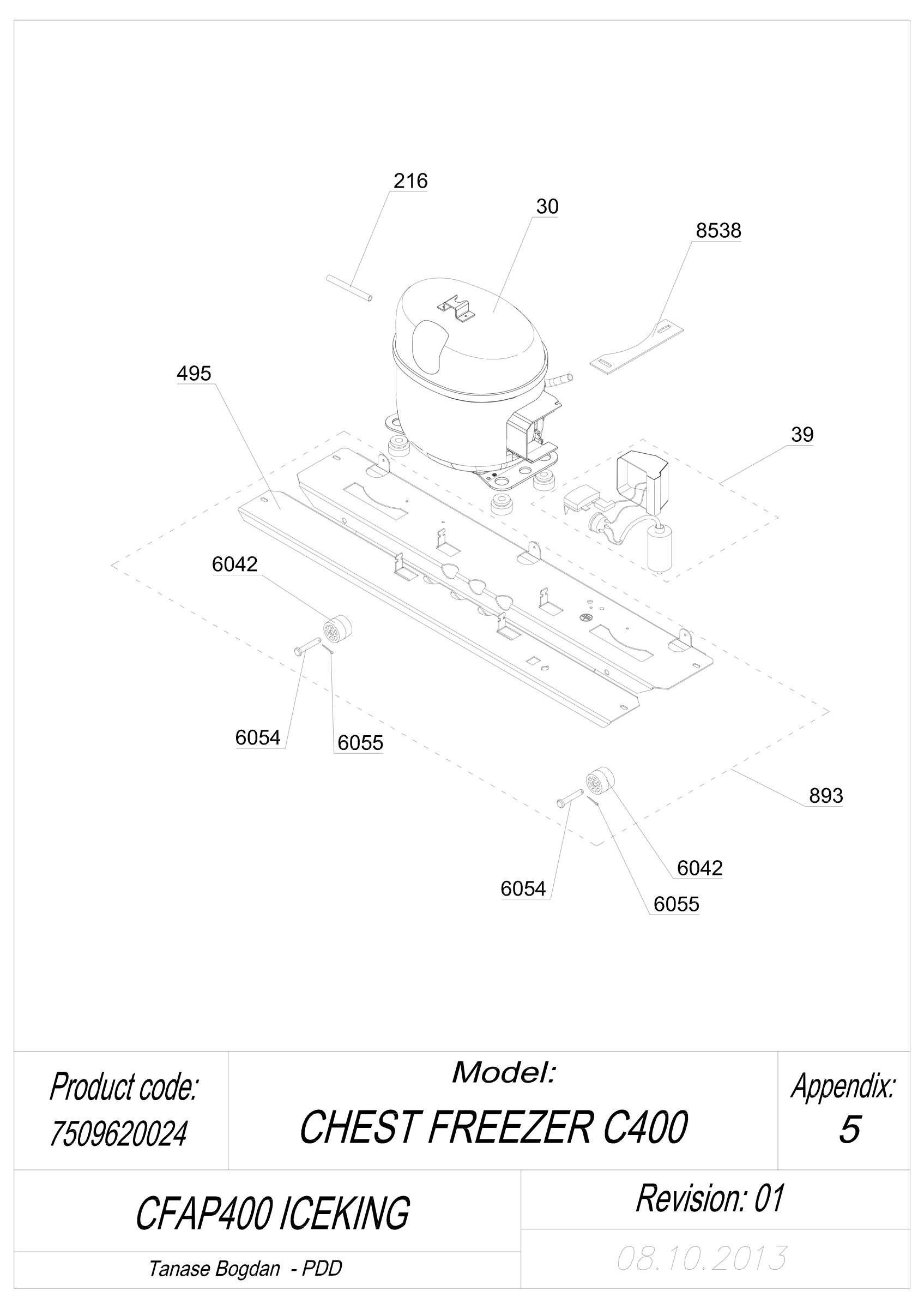 EXPLODED VIEW COMPRESSOR CFAP400 ICEKING _UK