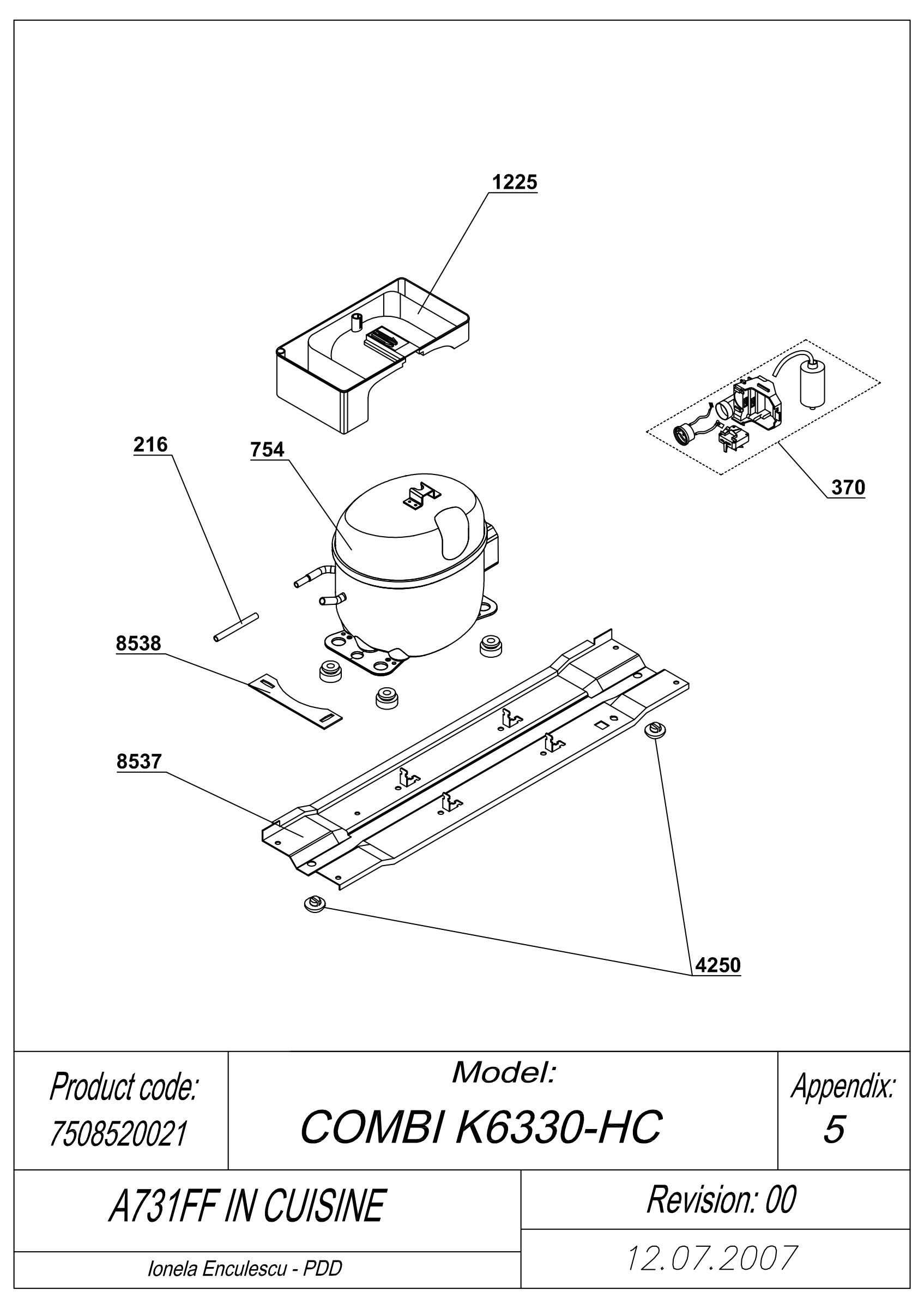 EXPLODED VIEW COMPRESSOR_TYPE 2 A731FF IN-CUISINE