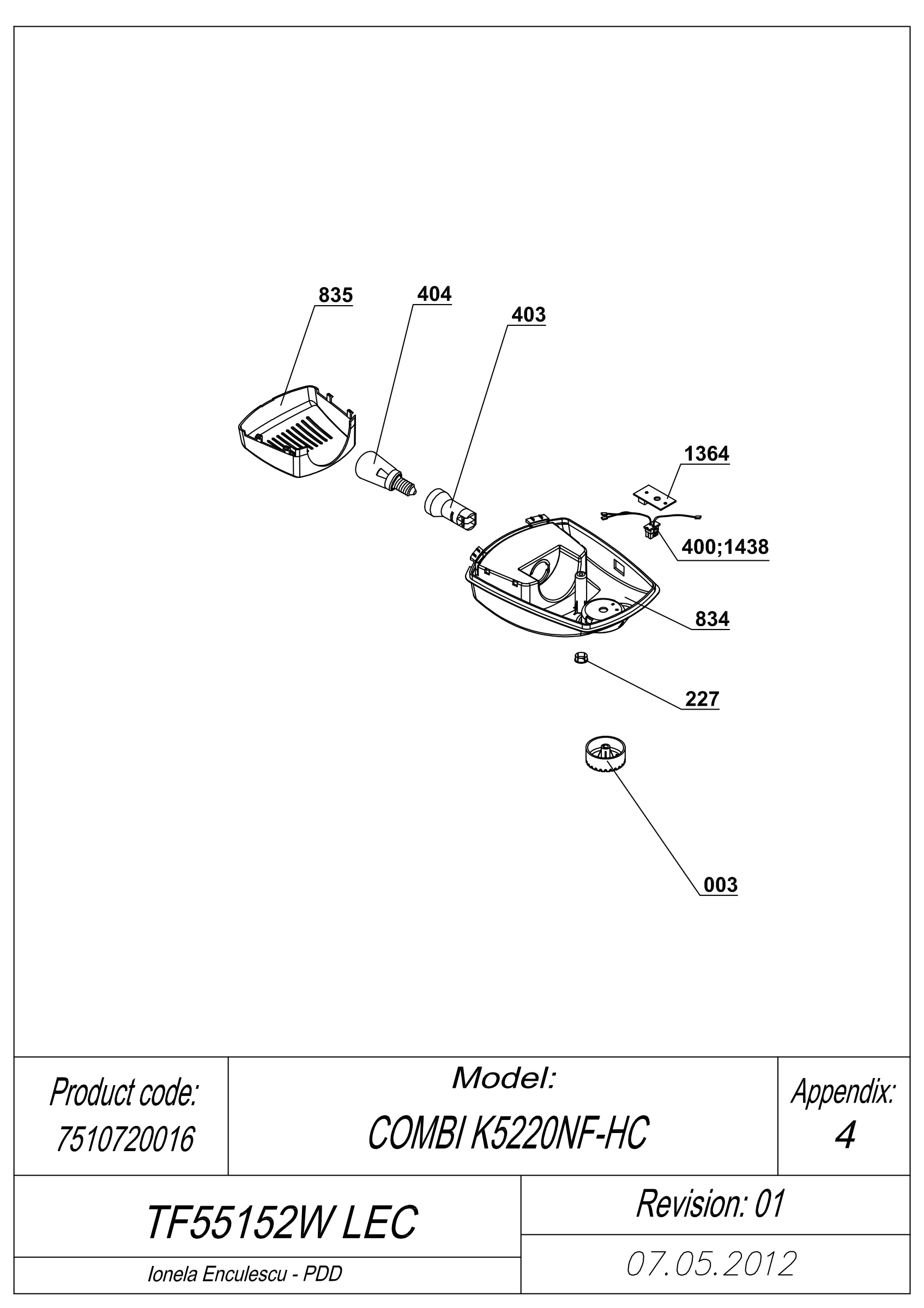 EXPLODED VIEW POTENTIOMETER TF55152W LEC