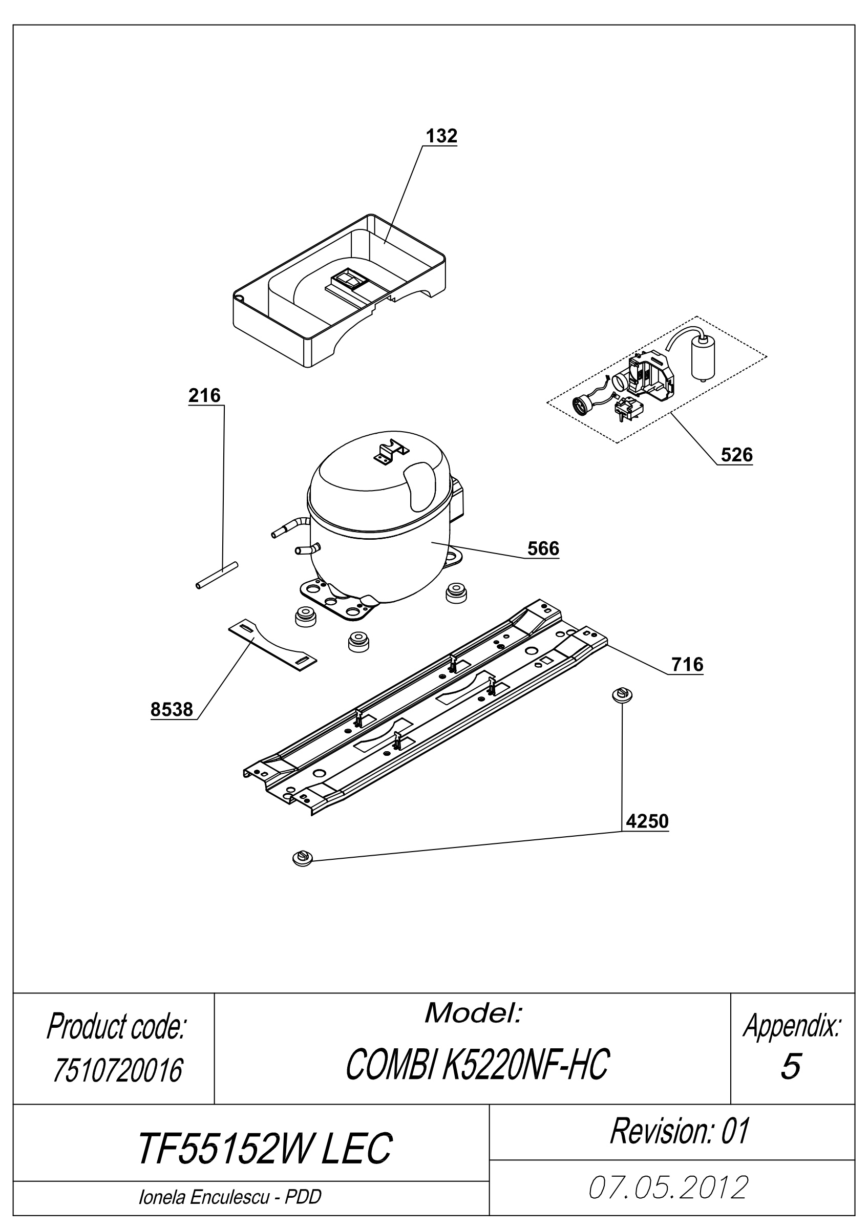 EXPLODED VIEW COMPRESSOR TF55152W LEC