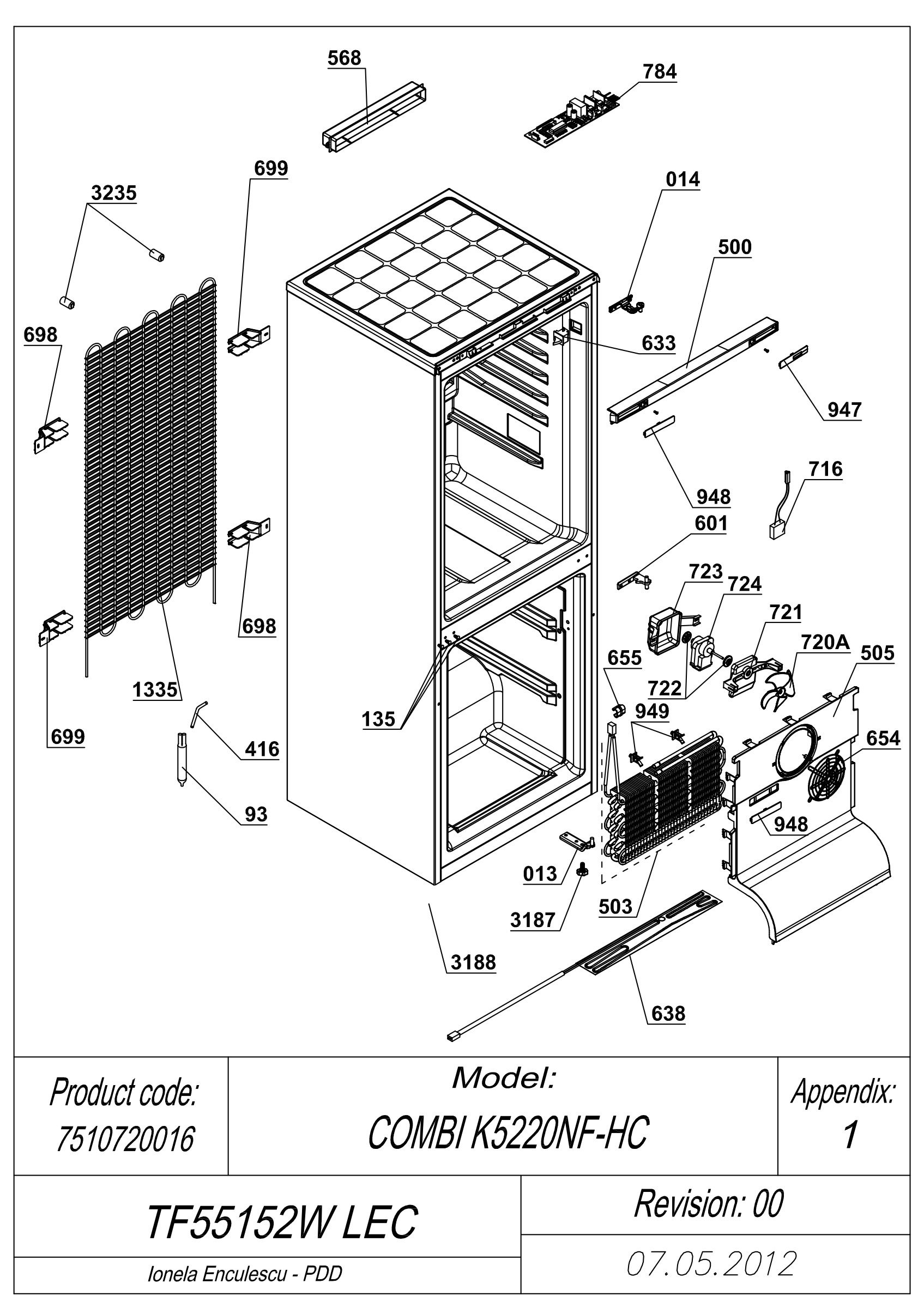 EXPLODED VIEW CABINET TF55152W LEC