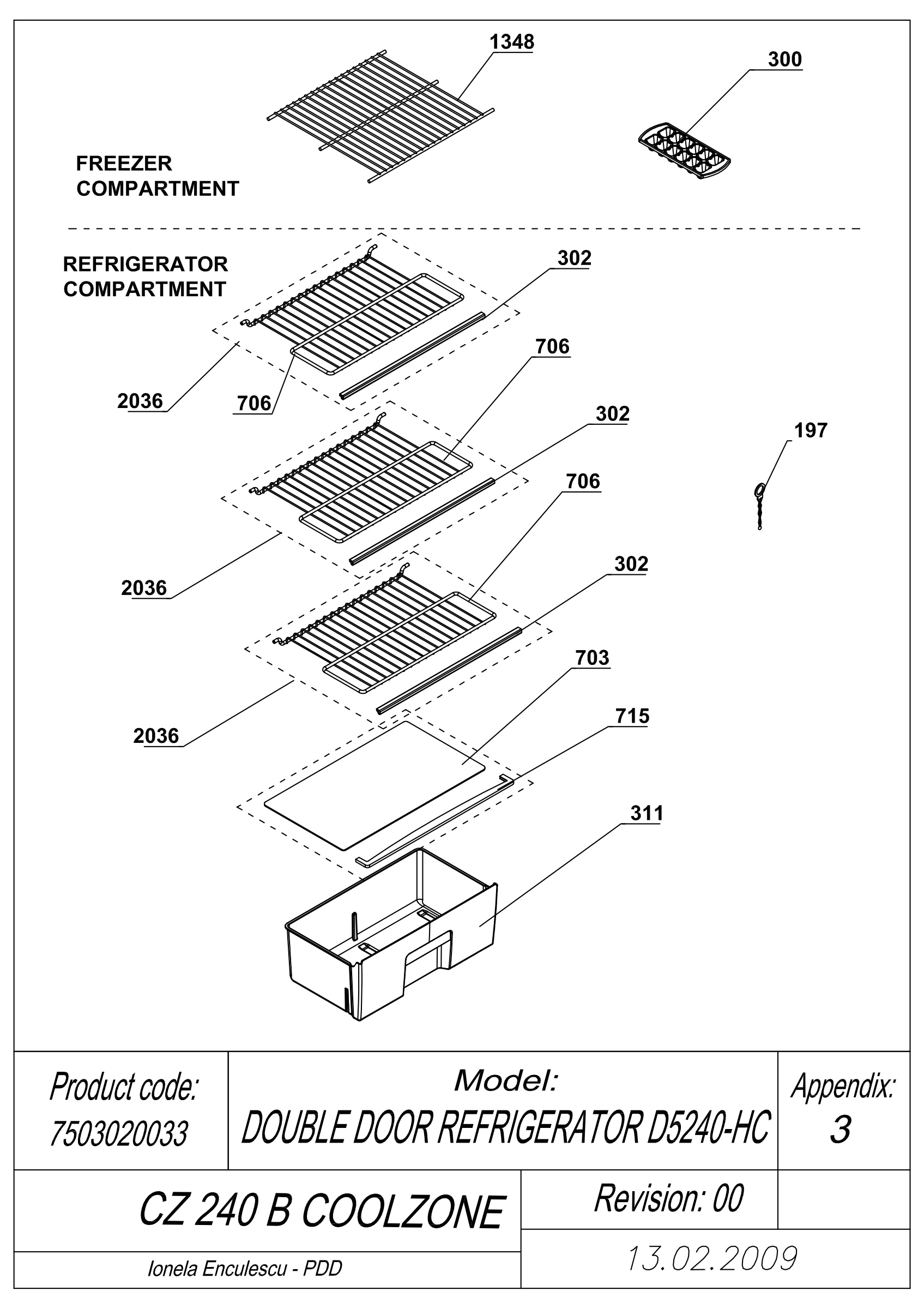 EXPLODED VIEW SHELVES COOLZONE CZ240B