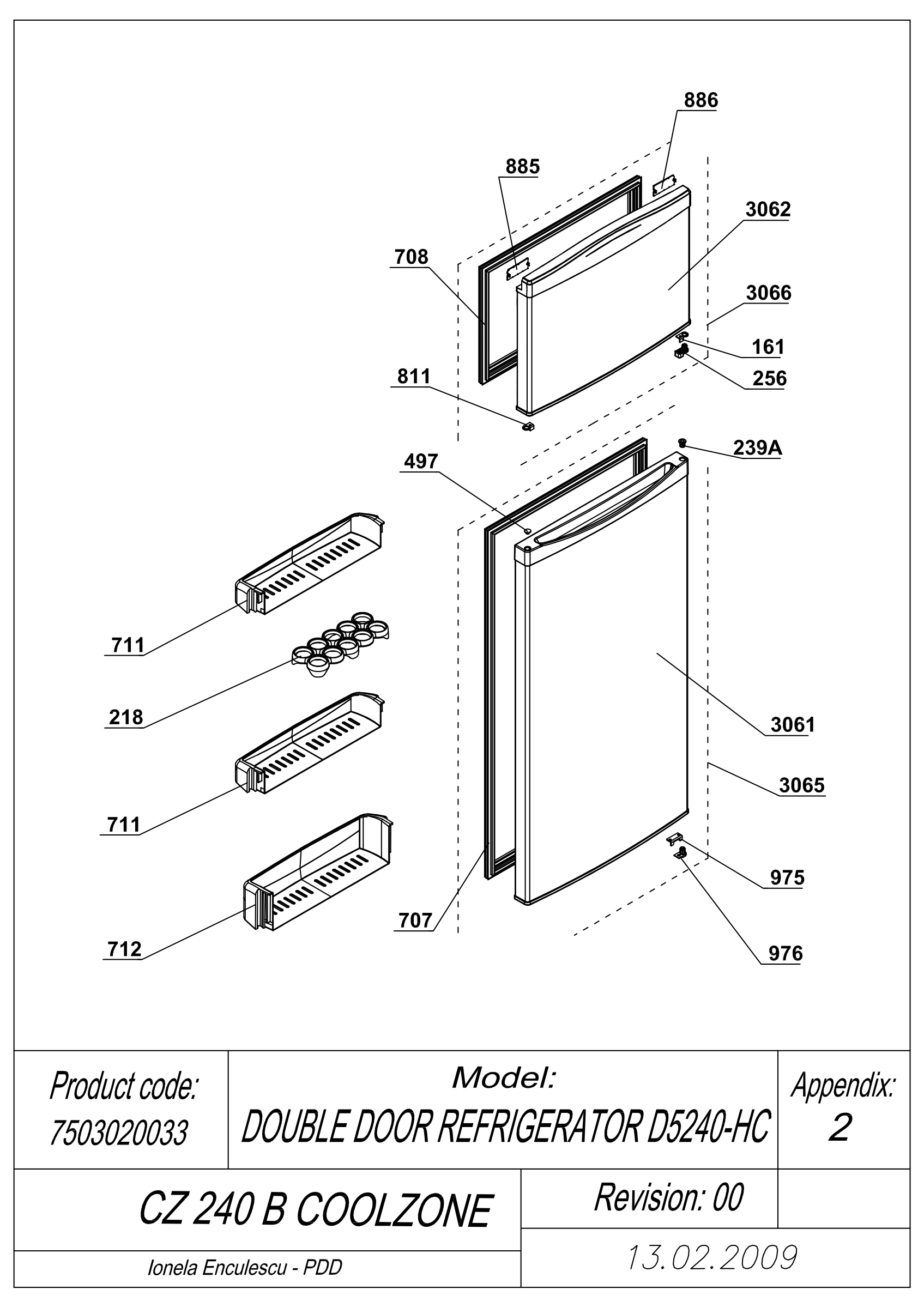 EXPLODED VIEW DOORS COOLZONE CZ240B