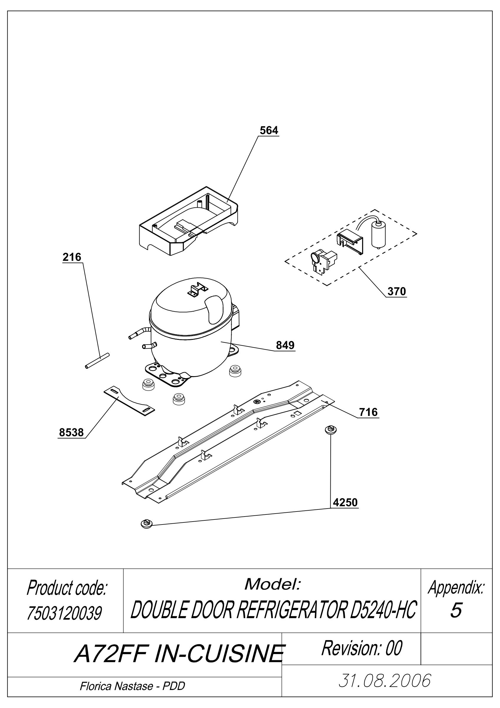 EXPLODED VIEW COMPRESSOR IN-CUISINE A72FF