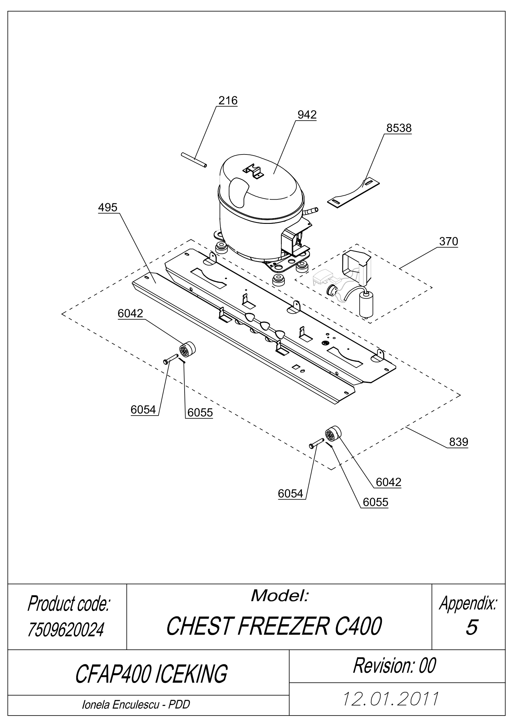 EXPLODED VIEW COMPRESSOR JIAXIPERA CFAP400 ICEKING
