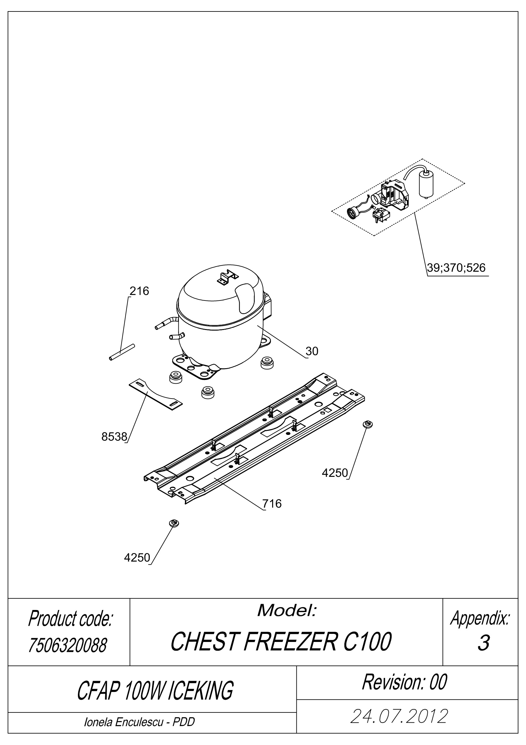 EXPLODED VIEW COMPRESSOR CFAP 100W ICEKING_