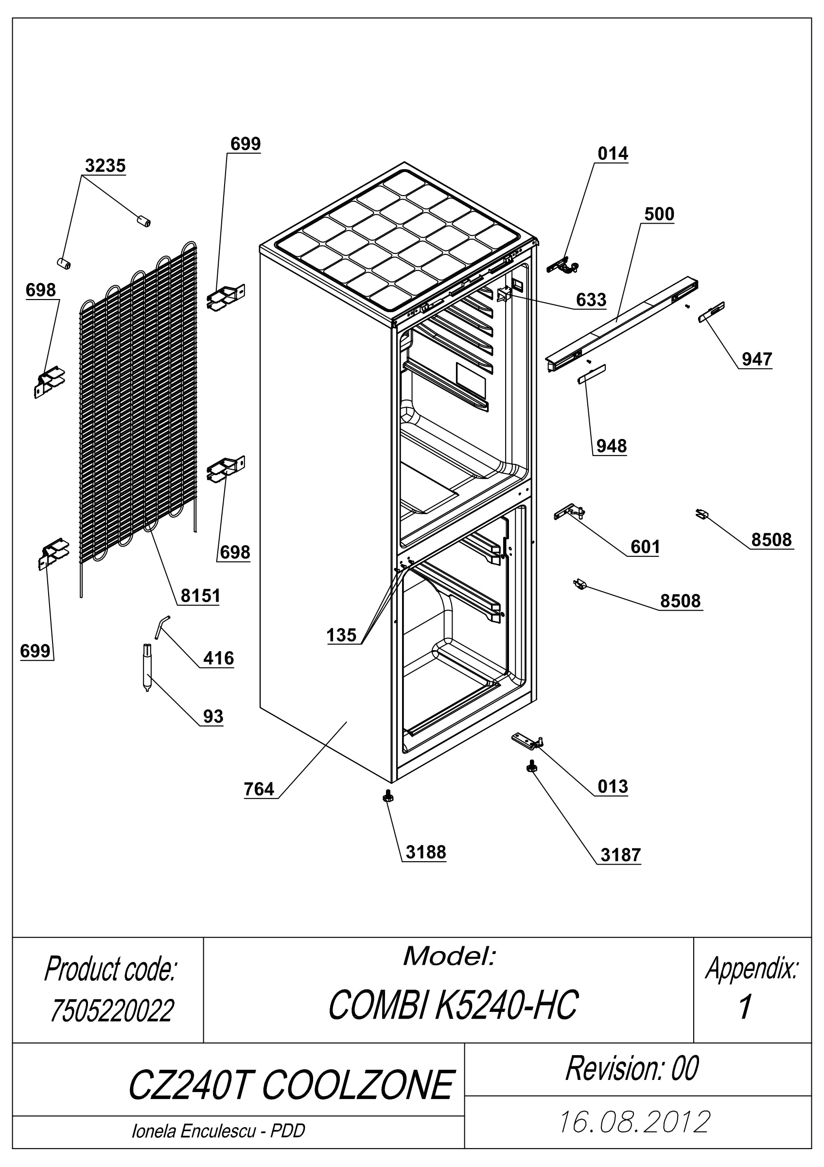 EXPLODED VIEW CABINET CZ 240T COOLZONE