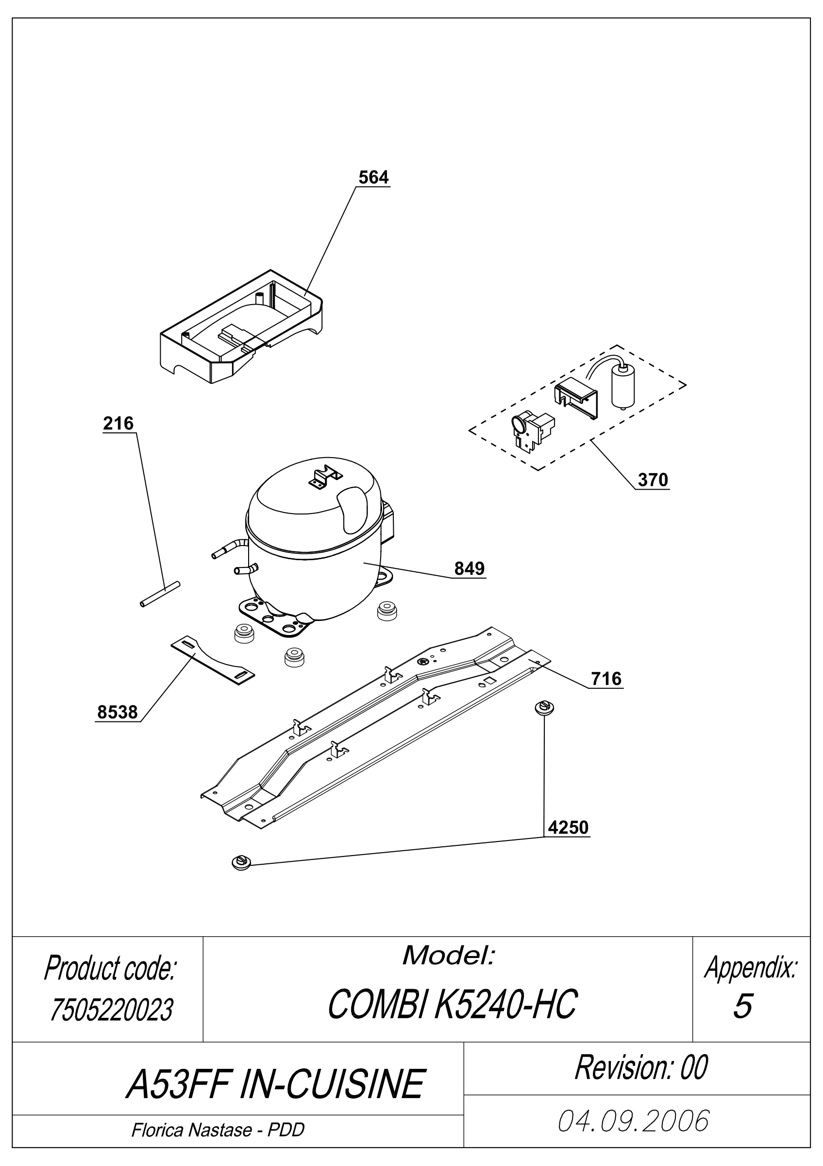 EXPLODED VIEW COMPRESSOR A53FF IN-CUISINE